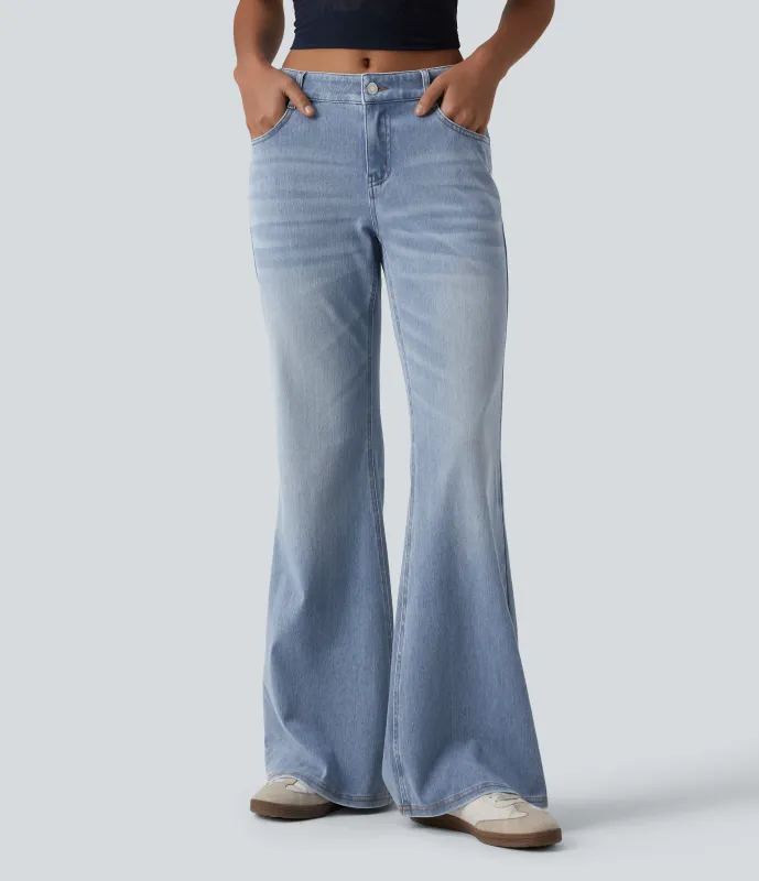 Halara Jeans casuales Halara Flex™ acampanados de tiro bajo con lavado y bolsillos - Light Blue – Glacier Light Blue - XL(regular) made by Halara
