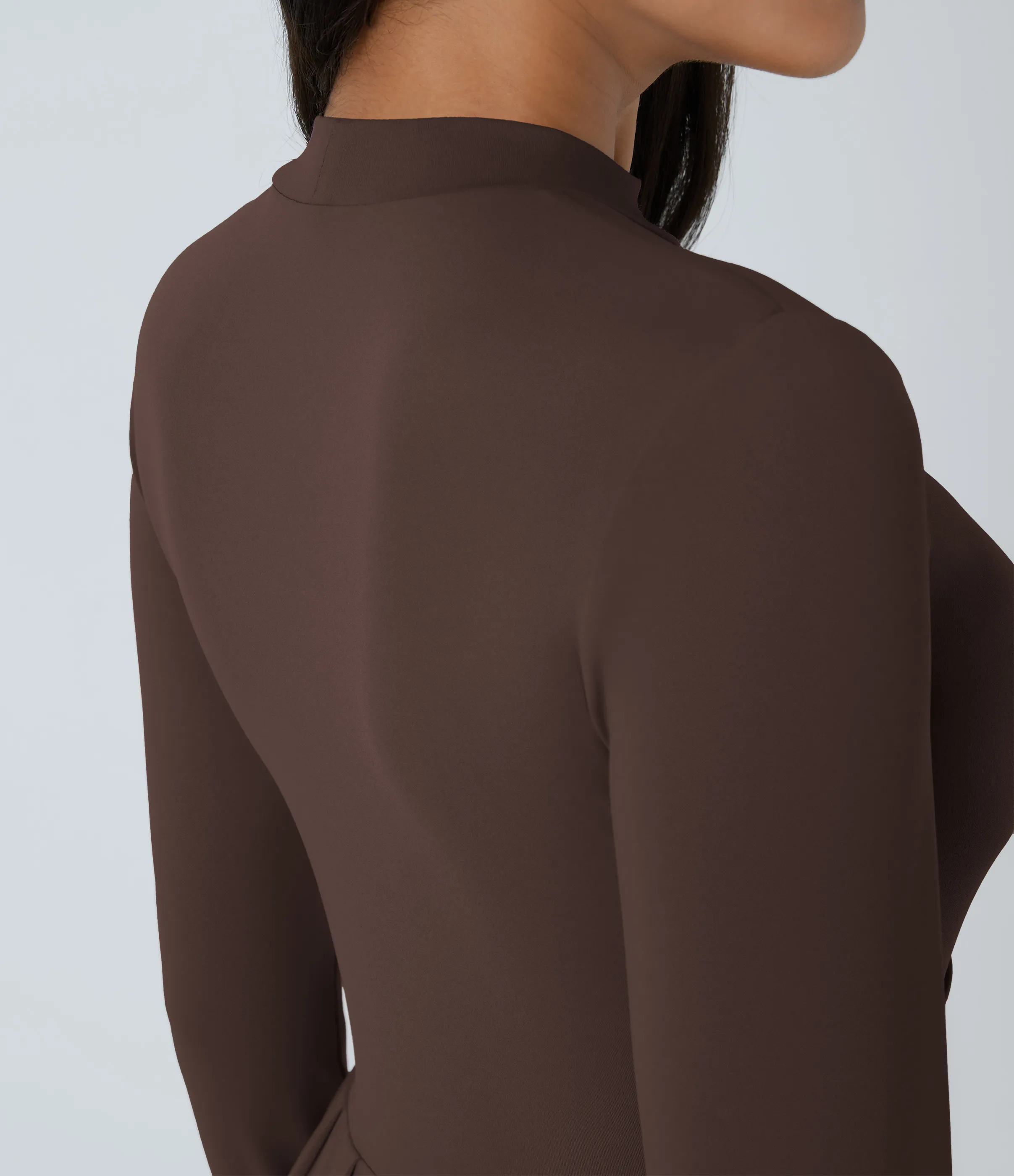 Halara Vestido largo cuello alto manga larga bolsillo lateral plisado acampanado - Chestnut - M sold by Halara product image thumbnail 5