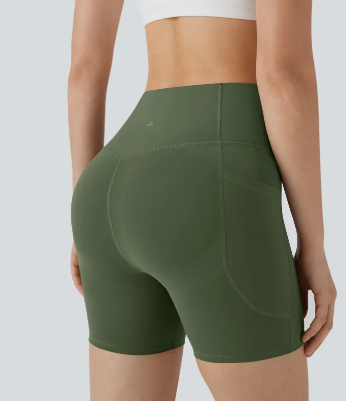 Halara Pantalón corto Halara UltraSculpt™ SoCinched ciclista tiro alto control abdomen realce glúteo bolsillo lateral moldeador 12.5cm - Deep Woodland Green - XL made by Halara