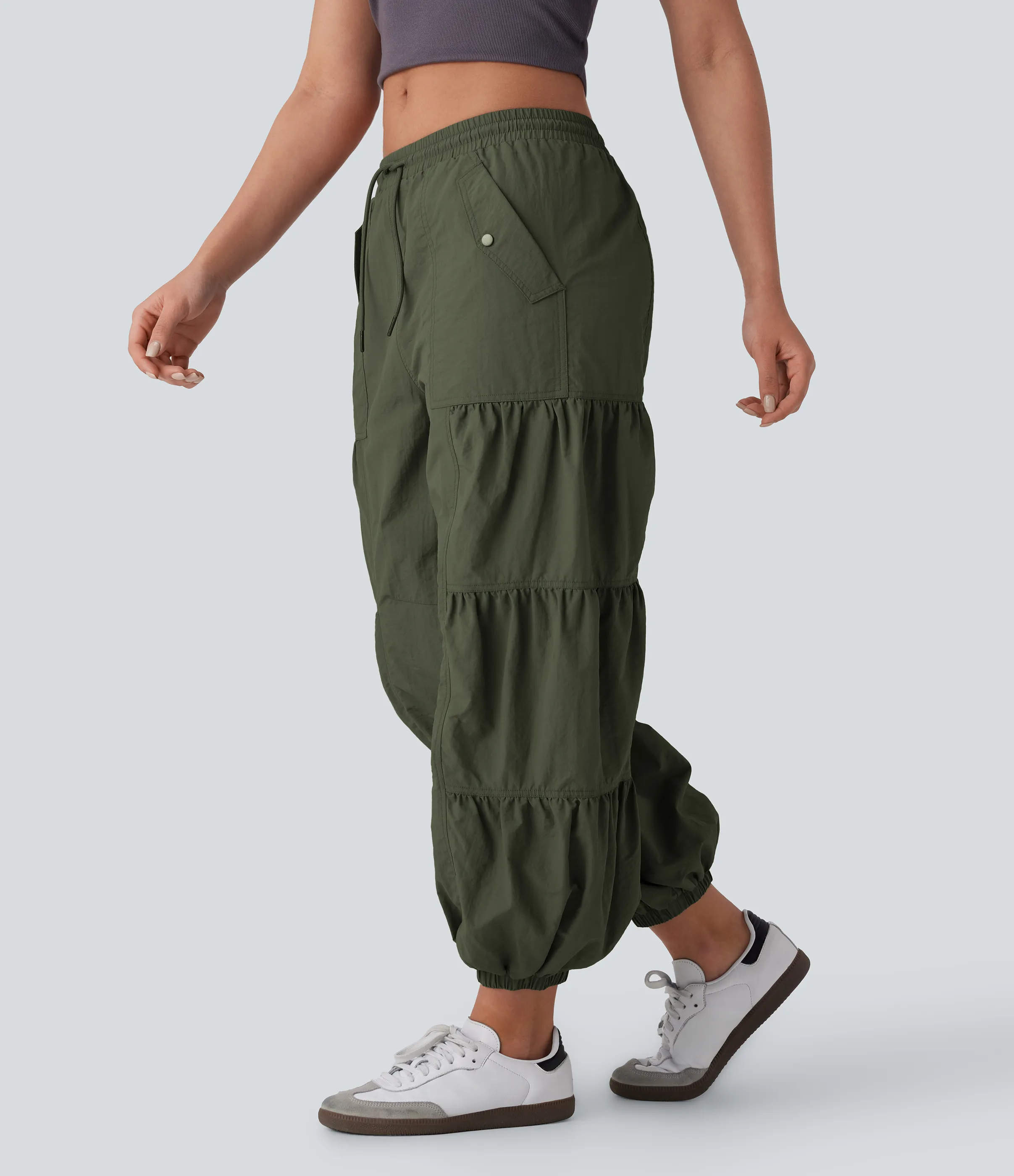 Halara Joggers cargo tiro medio bolsillo lateral fruncido cordón - Deep Tea Green - L(regular) sold by Halara