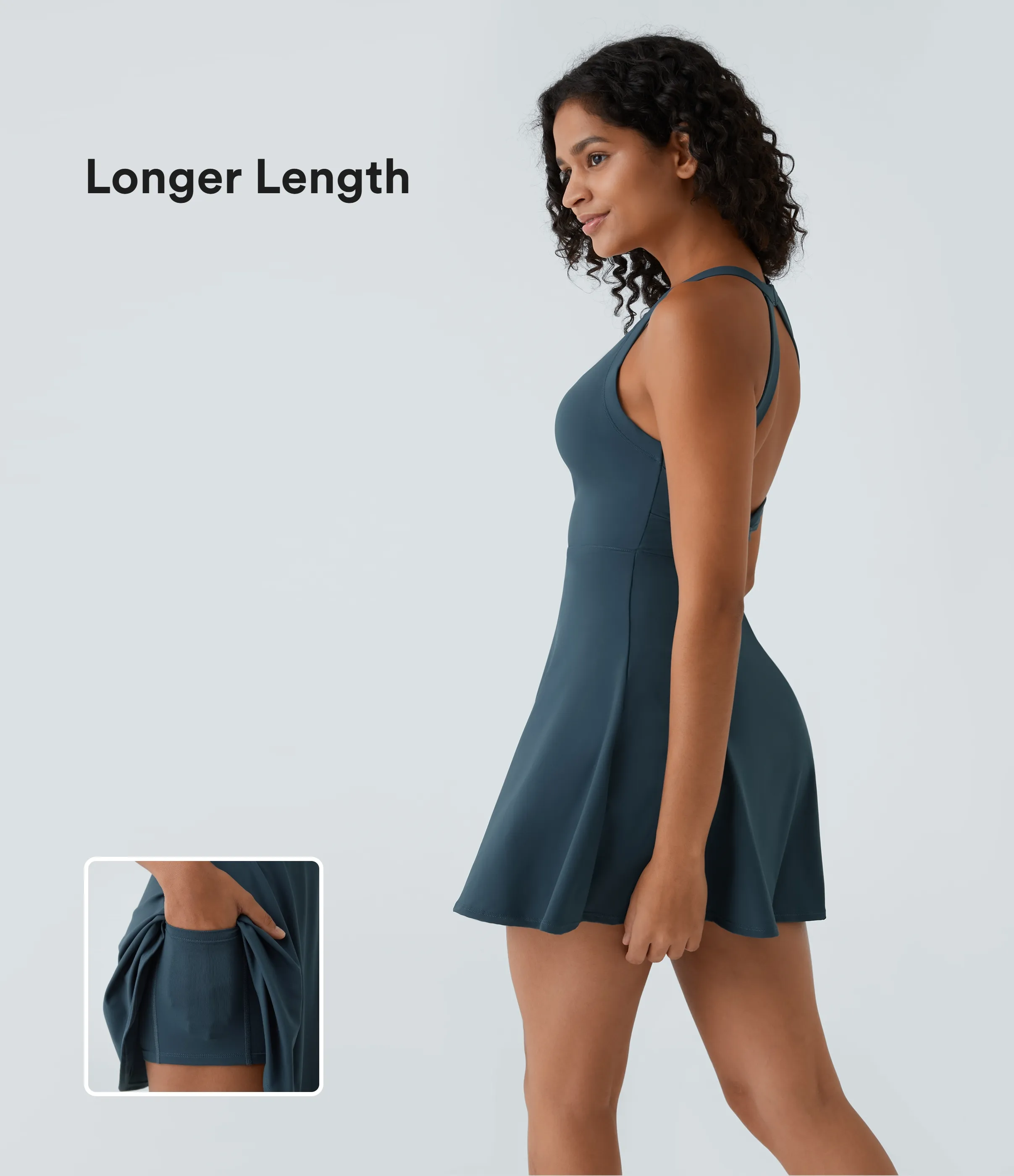 Halara Vestido activo baile mini vuelo retorcido sin espalda Longitud más larga - Majolica Blue - L(Long) sold by Halara product image thumbnail 2