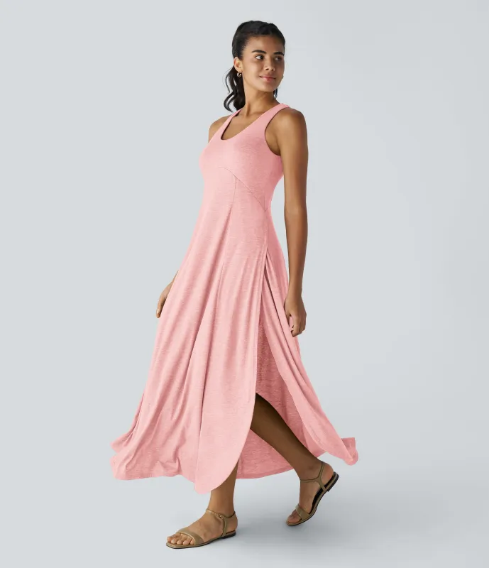 Halara Vestido sin mangas largo fluido dividido sin espalda cuello U - Creole Pink Floral Yarn - S sold by Halara