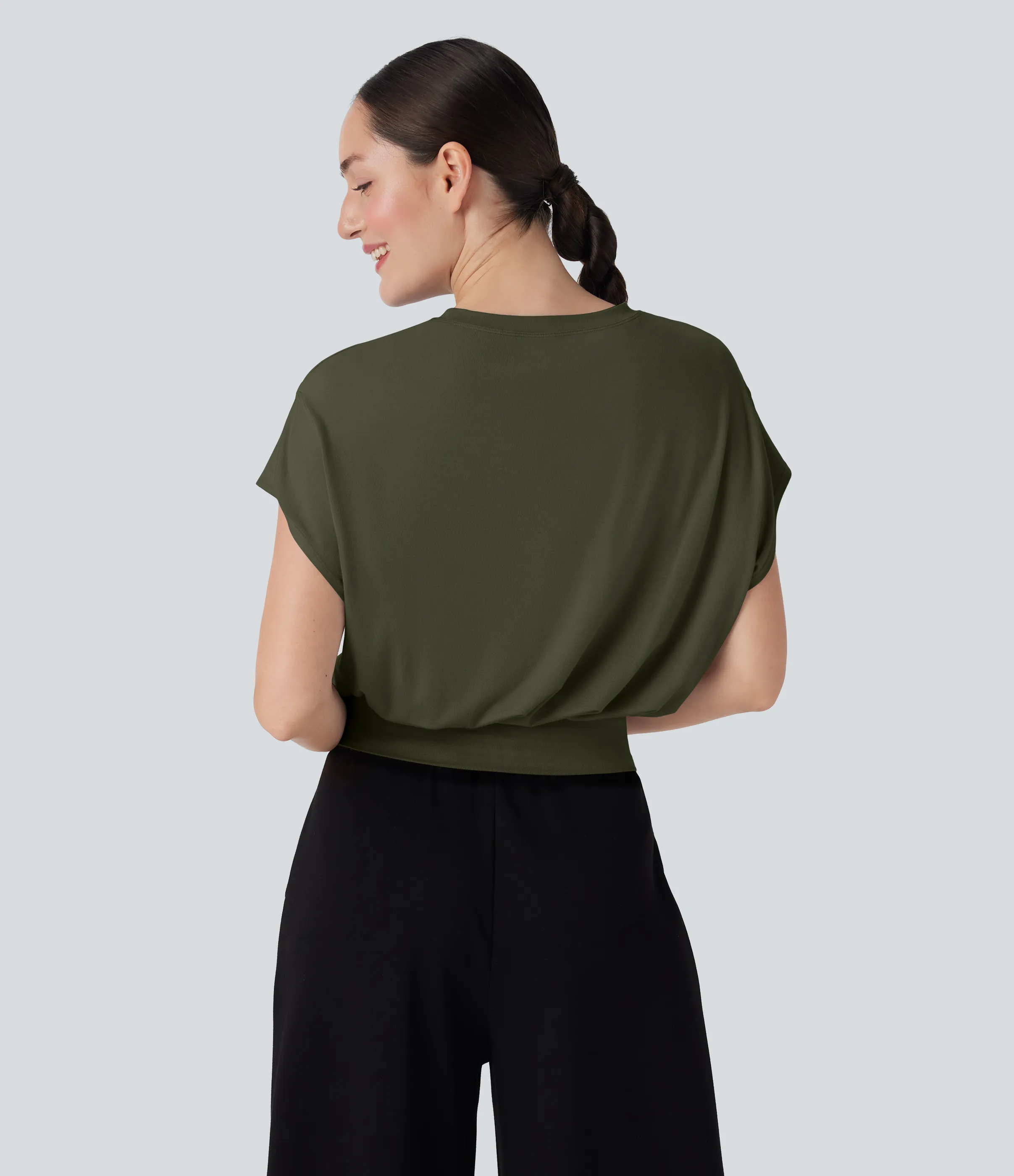 Halara Camiseta de oficina de manga corta de murciélago con cuello redondo - Lone Pine Green - L sold by Halara product image thumbnail 3