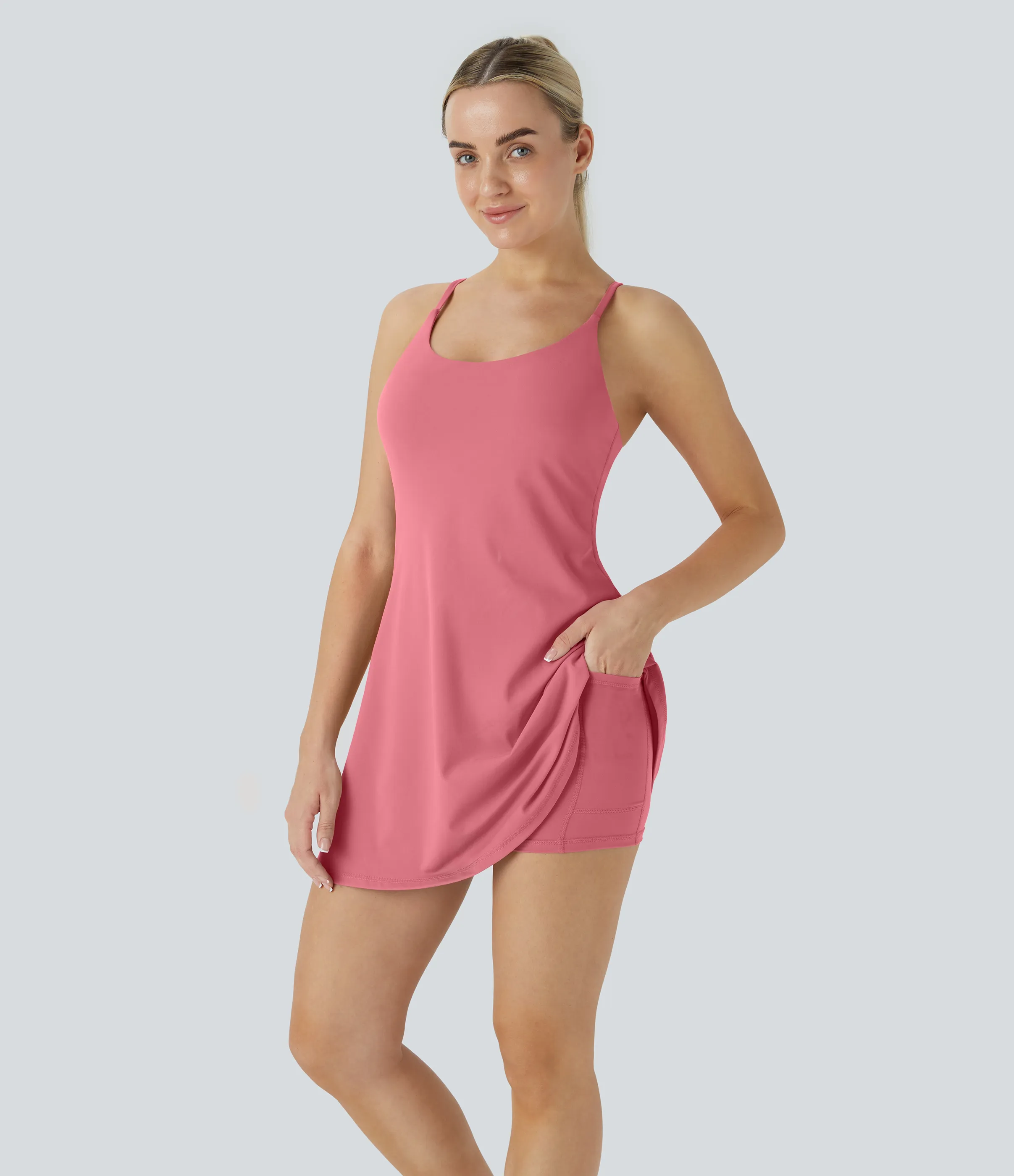 Halara Vestido deportivo SoftlyZero™ Plush afelpado sin espalda en copas D-F - Begonia Rouge - L sold by Halara product image thumbnail 4