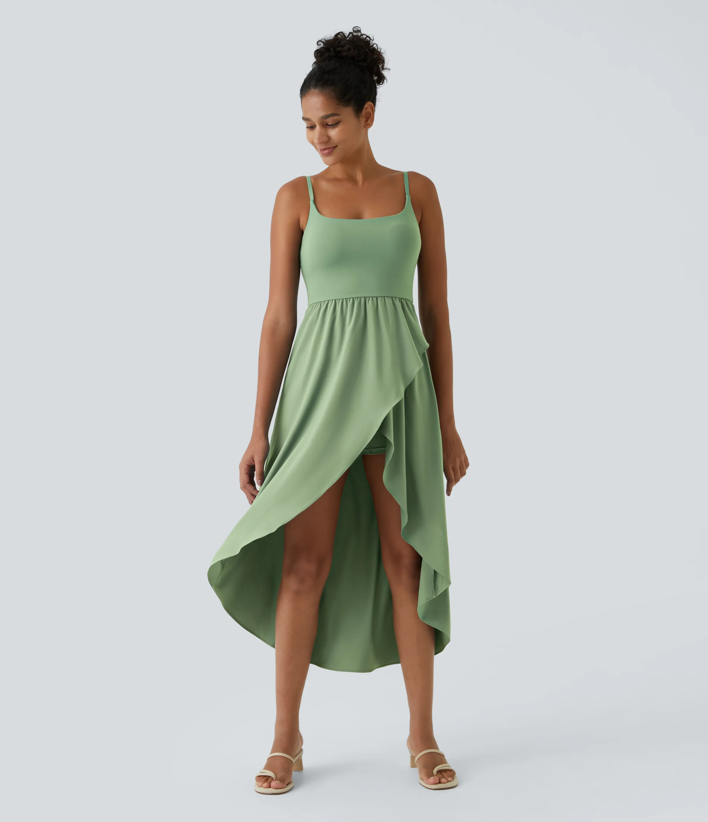 Halara Vestido Midi Breezeful™ 2 piezas tiro alto bajo sin espalda holgado secado rápido bolsillo lateral - Hot Wasabi - Green - S sold by Halara