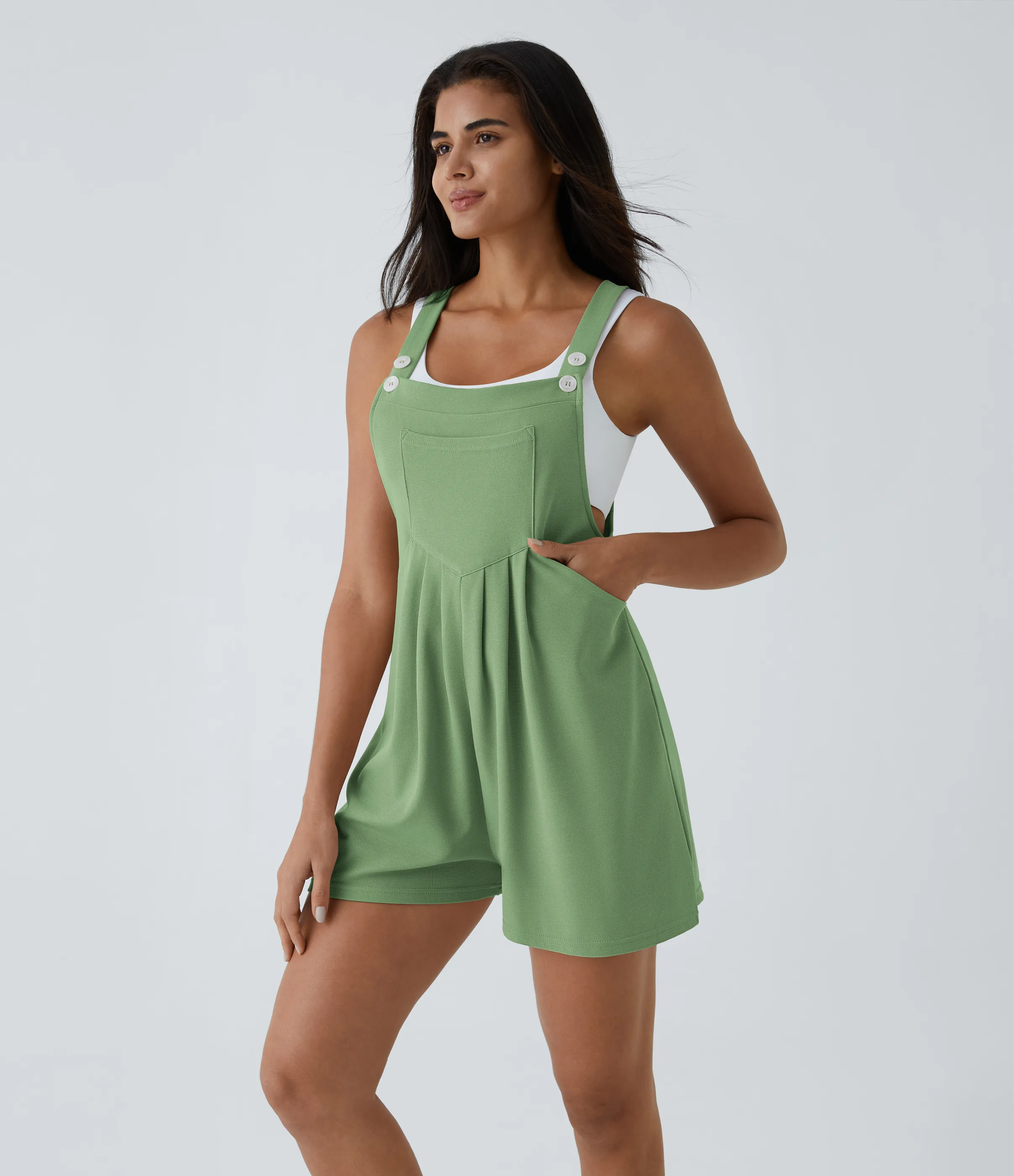 Halara Overol botón correa ajustable bolsillo múltiple gofre plisado - Kashmir - XL sold by Halara product image thumbnail 4