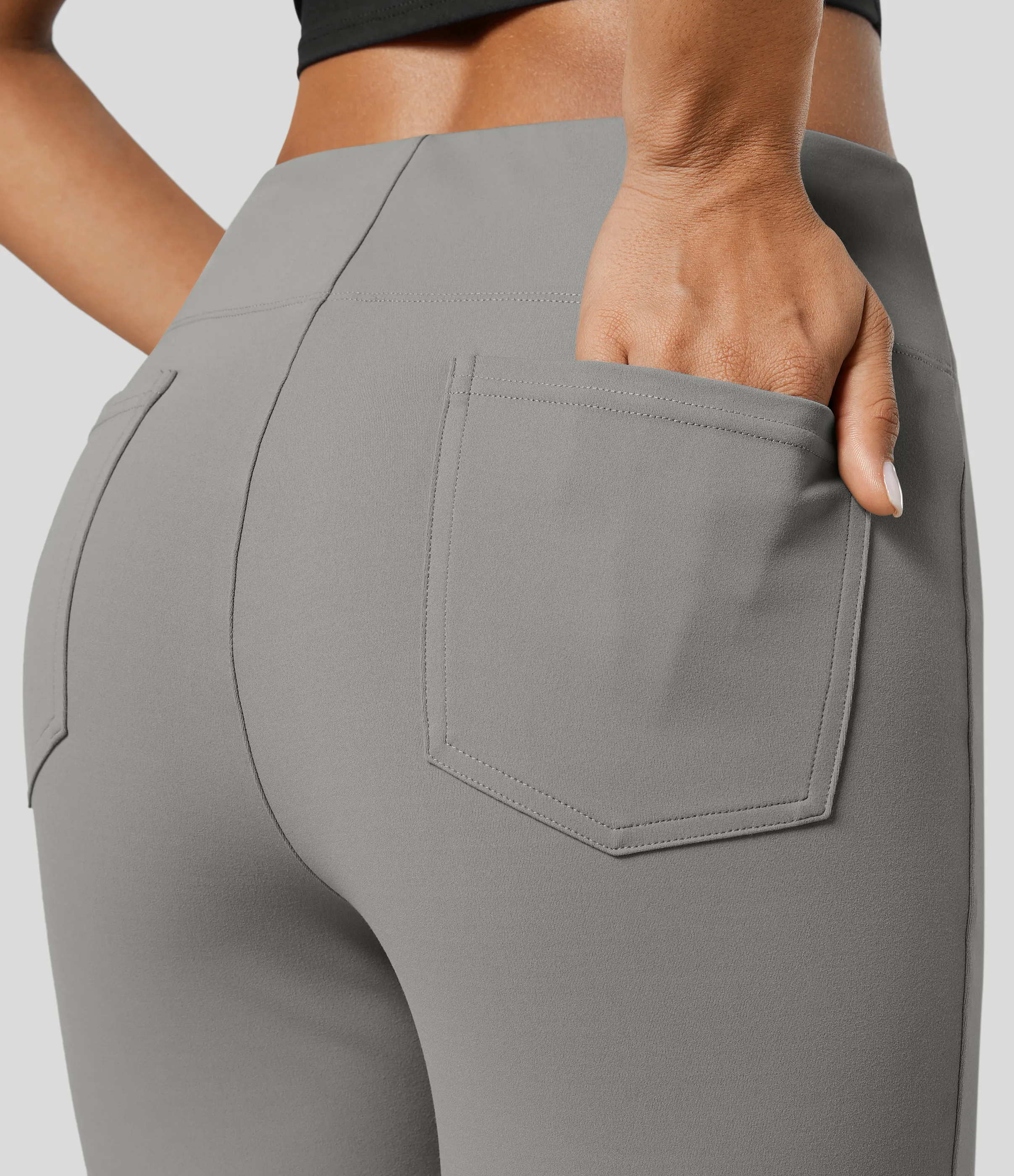 Halara Pantalón Halara Flex™ oficina tiro alto bolsillo trasero ligero acampanado - Putty Gray - XL(extall) sold by Halara product image thumbnail 5