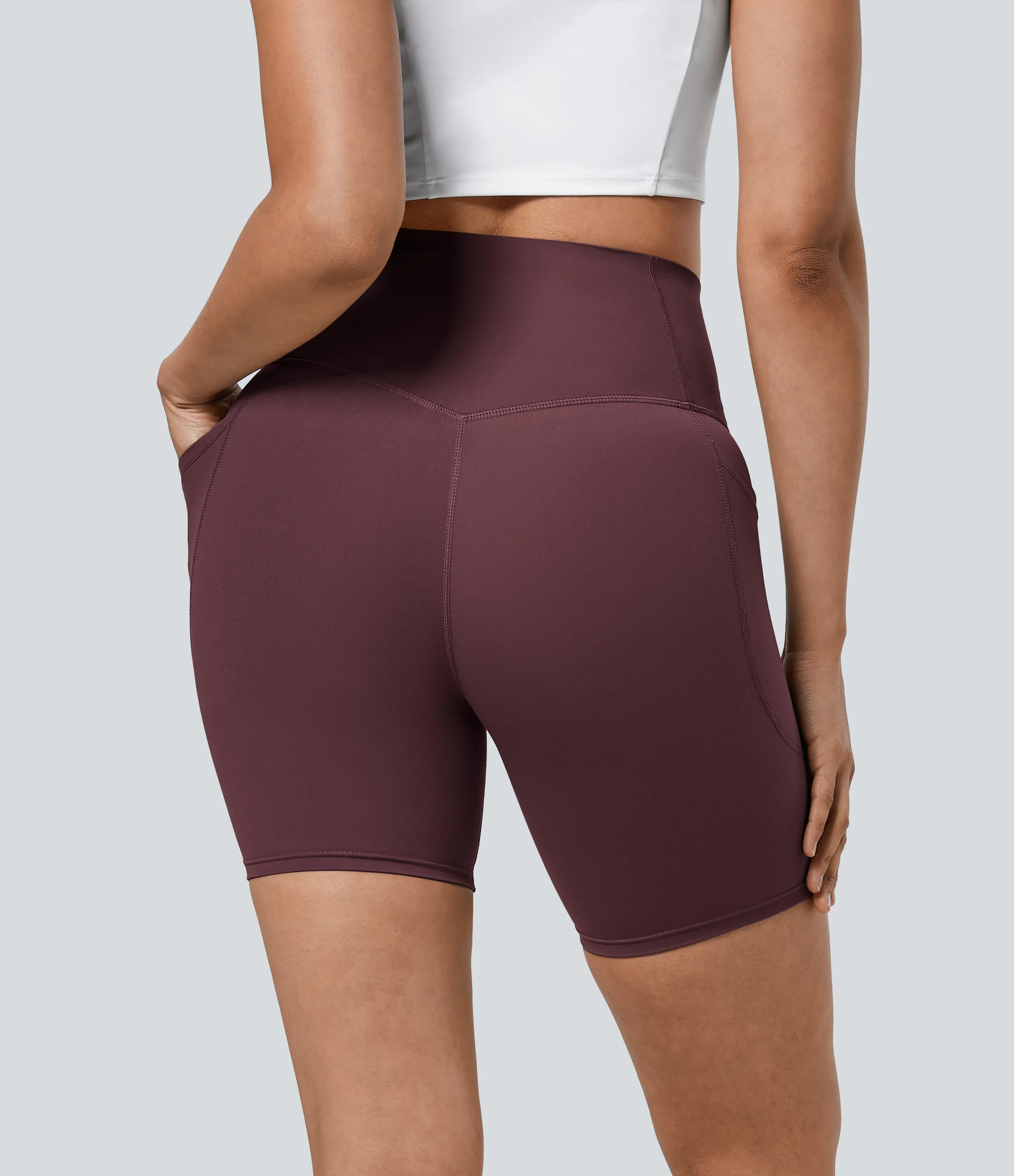 Halara Pantalones cortos SoCinched motociclista entrenamiento moldeador abdomen bolsillo lateral tiro alto 17.5cm - Evening Red - XS sold by Halara product image thumbnail 3