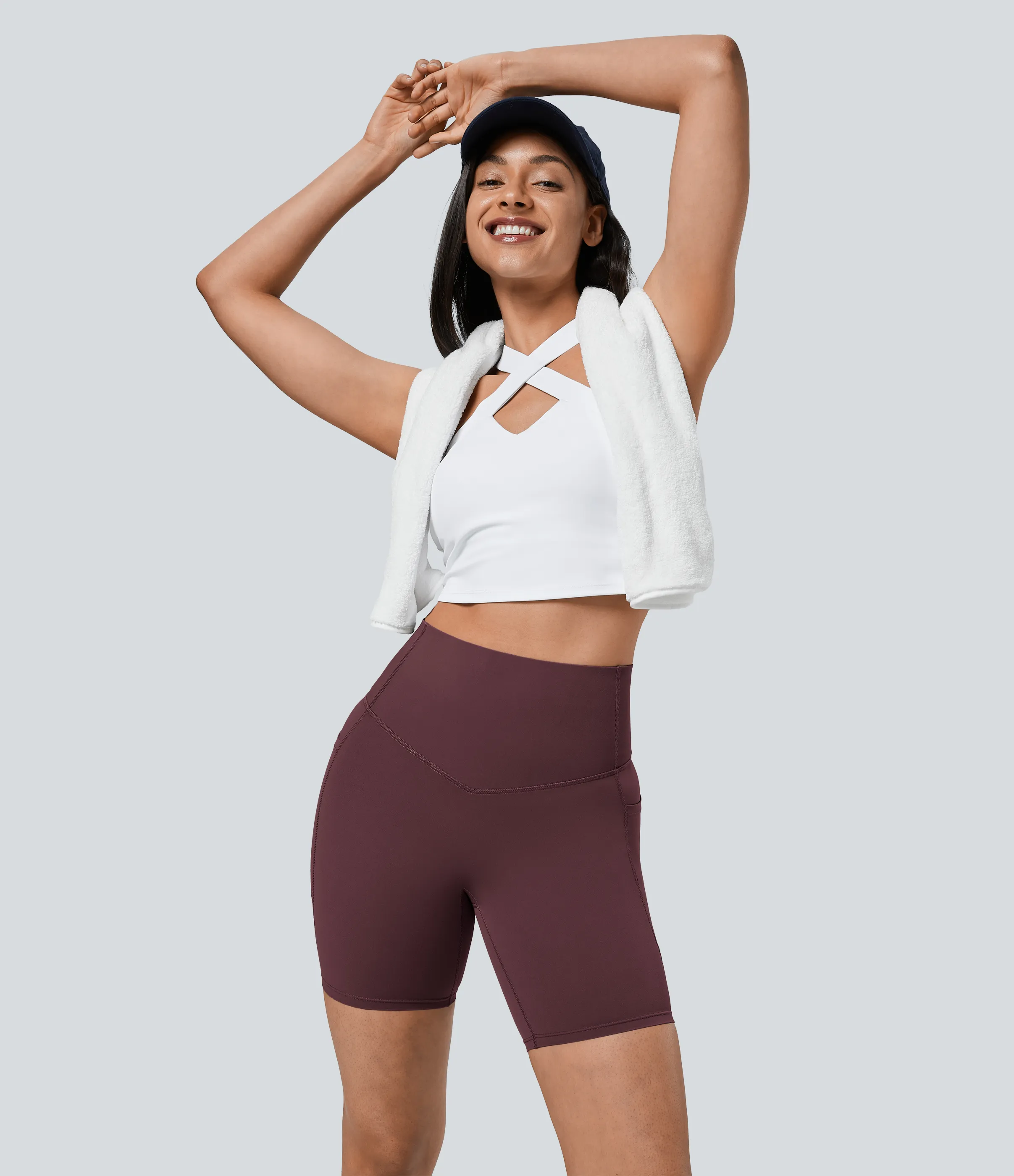 Halara Pantalones cortos SoCinched motociclista entrenamiento moldeador abdomen bolsillo lateral tiro alto 17.5cm - Evening Red - XS sold by Halara product image thumbnail 5