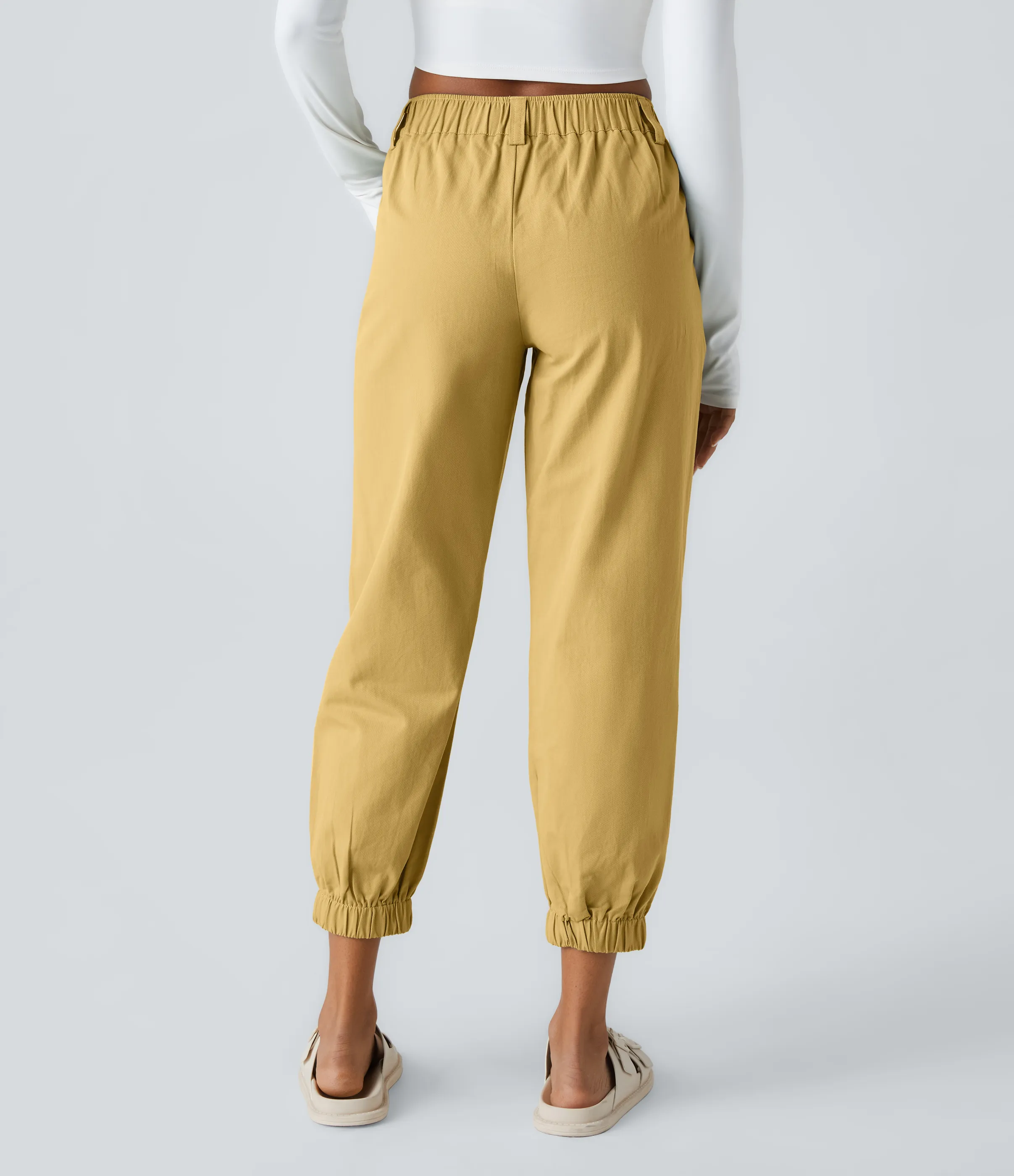 Halara Joggers algodón bolsillo lateral cremallera botón tiro medio - Yellow Jasmine - XL(regular) sold by Halara product image thumbnail 3
