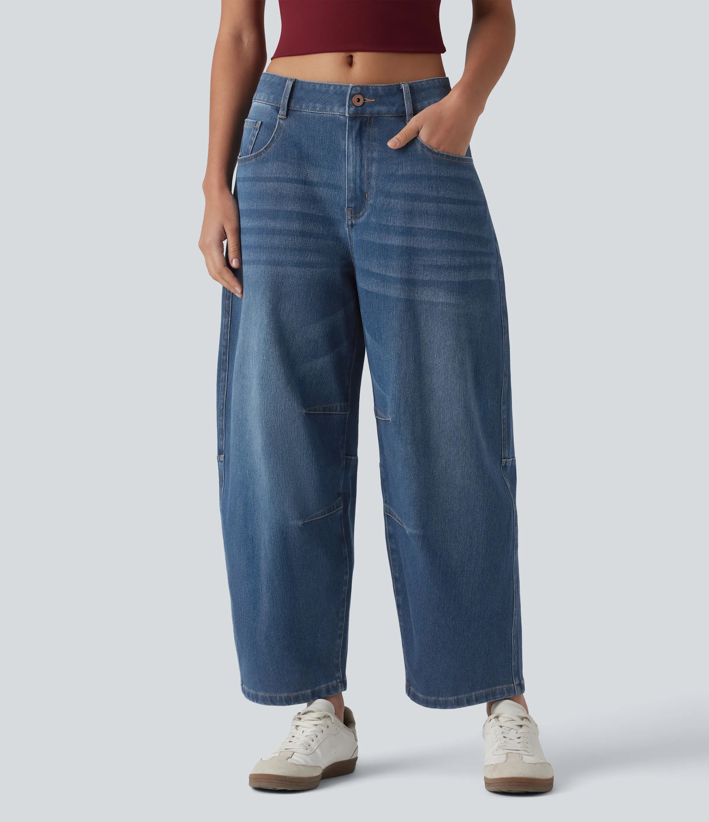 Halara Jeans Halara Flex™ Denim elástico múltiple bolsillo cierre botón pierna cilíndrica - Tide Blue Denim - L(regular) sold by Halara