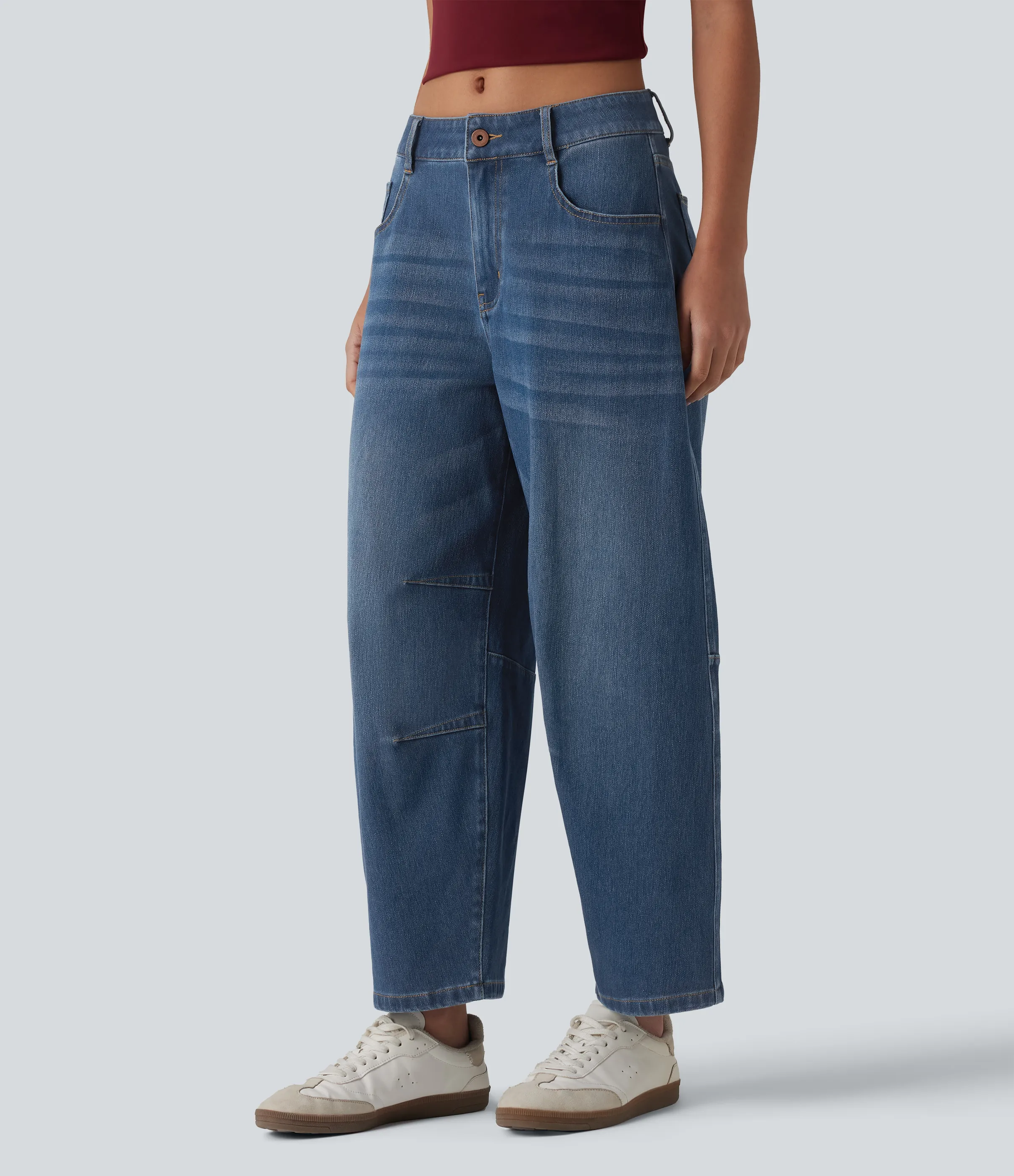 Halara Jeans Halara Flex™ Denim elástico múltiple bolsillo cierre botón pierna cilíndrica - Tide Blue Denim - L(regular) sold by Halara product image thumbnail 4