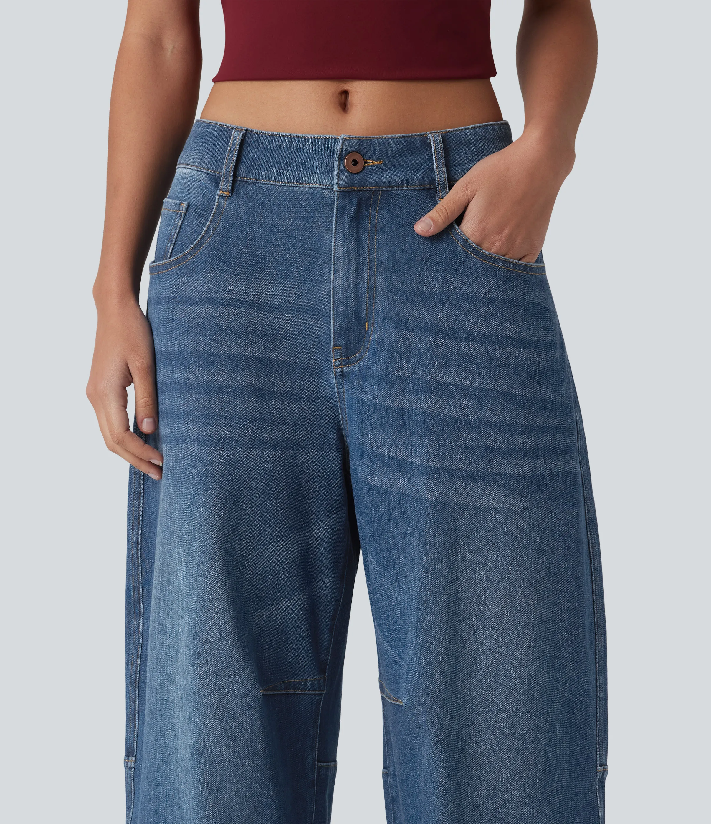 Halara Jeans Halara Flex™ Denim elástico múltiple bolsillo cierre botón pierna cilíndrica - Tide Blue Denim - L(regular) sold by Halara product image thumbnail 5