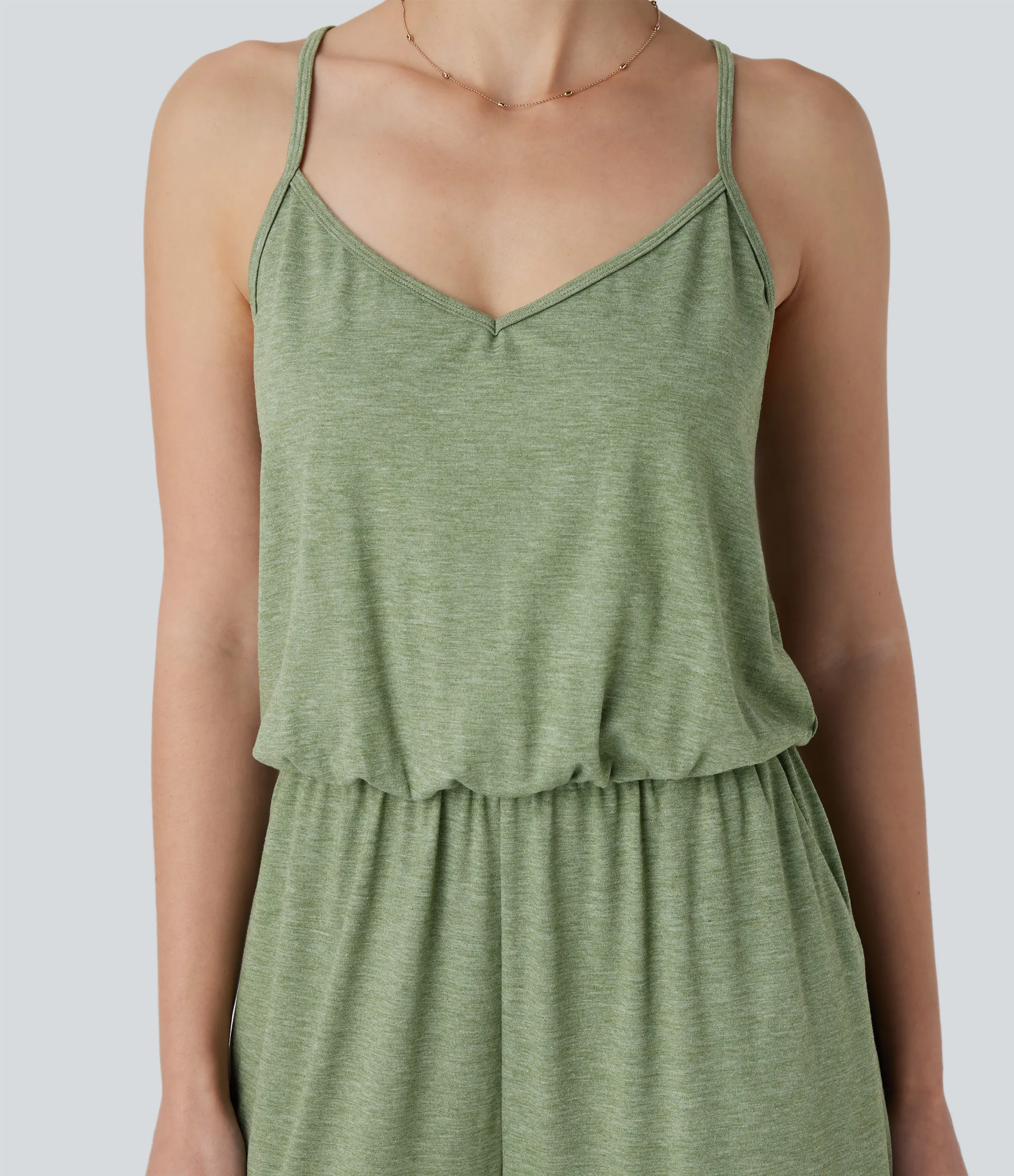 Halara Mono resort pierna ancha bolsillo lateral correa ajustable extraíble - Light Green Floral Yarn - XL(regular) sold by Halara product image thumbnail 5