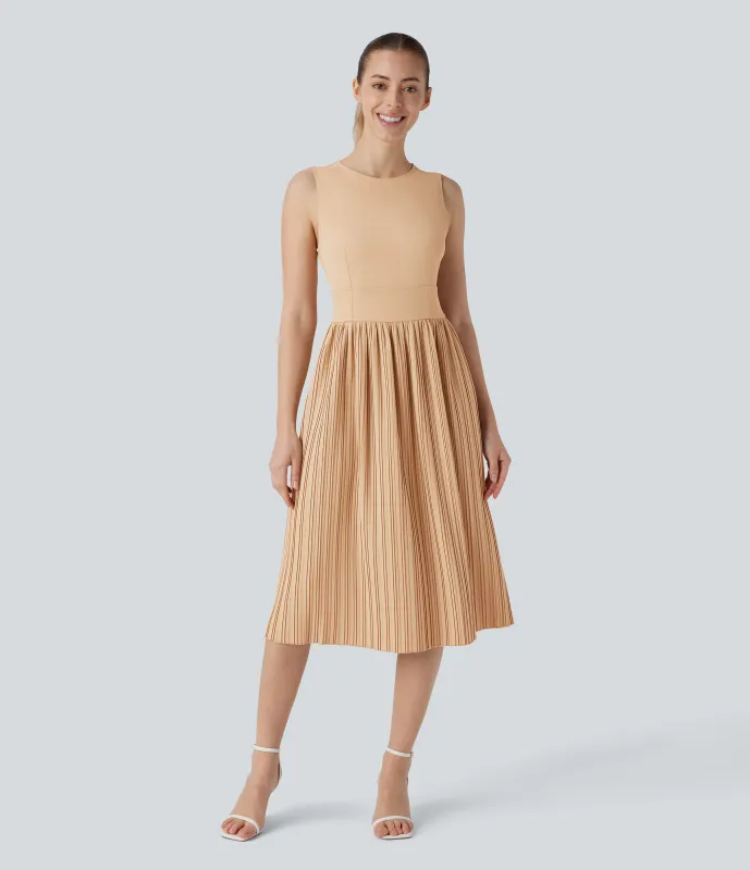 Halara Vestido midi plisado drapeado cremallera invisible sin mangas - Curds & Whey - XS made by Halara