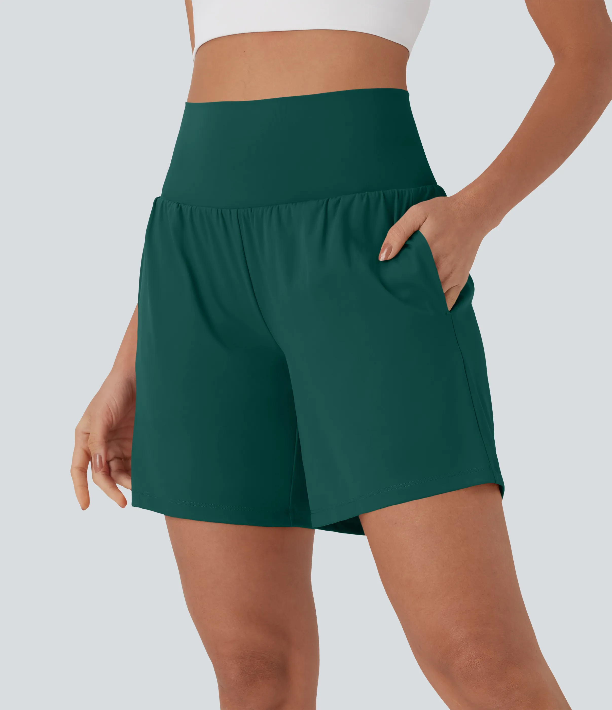 Halara Pantalones cortos de yoga Softlyzero™ Airy 2 en 1 de 17.5cm de tiro alto con tacto fresco y bolsillos - Forest Biome - M sold by Halara