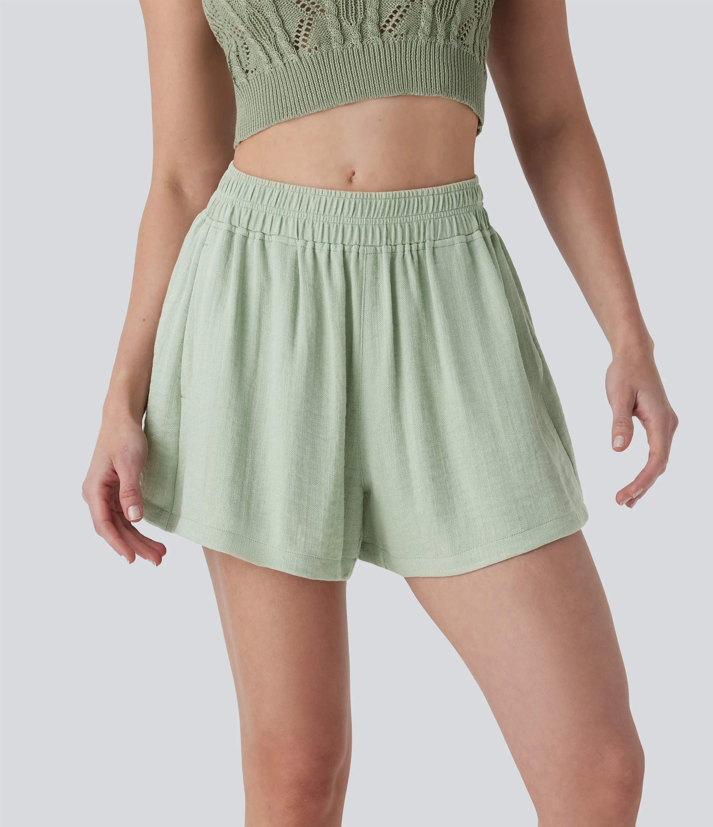 Halara Shorts de lino de tiro medio con bolsillos laterales - Dewkist - XS sold by Halara product image thumbnail 2