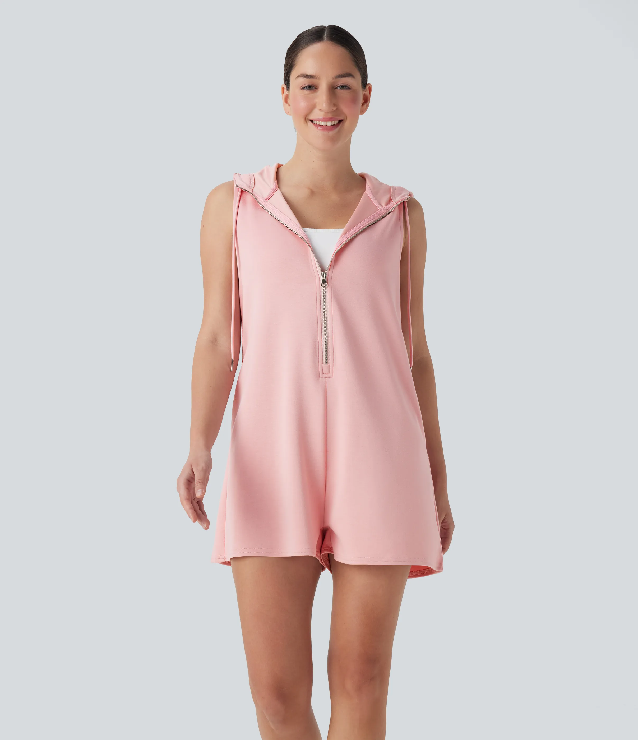 Halara Mono casual sin mangas con capucha, cremallera y bolsillos - Pale Dogwood - M(regular) sold by Halara product image thumbnail 4