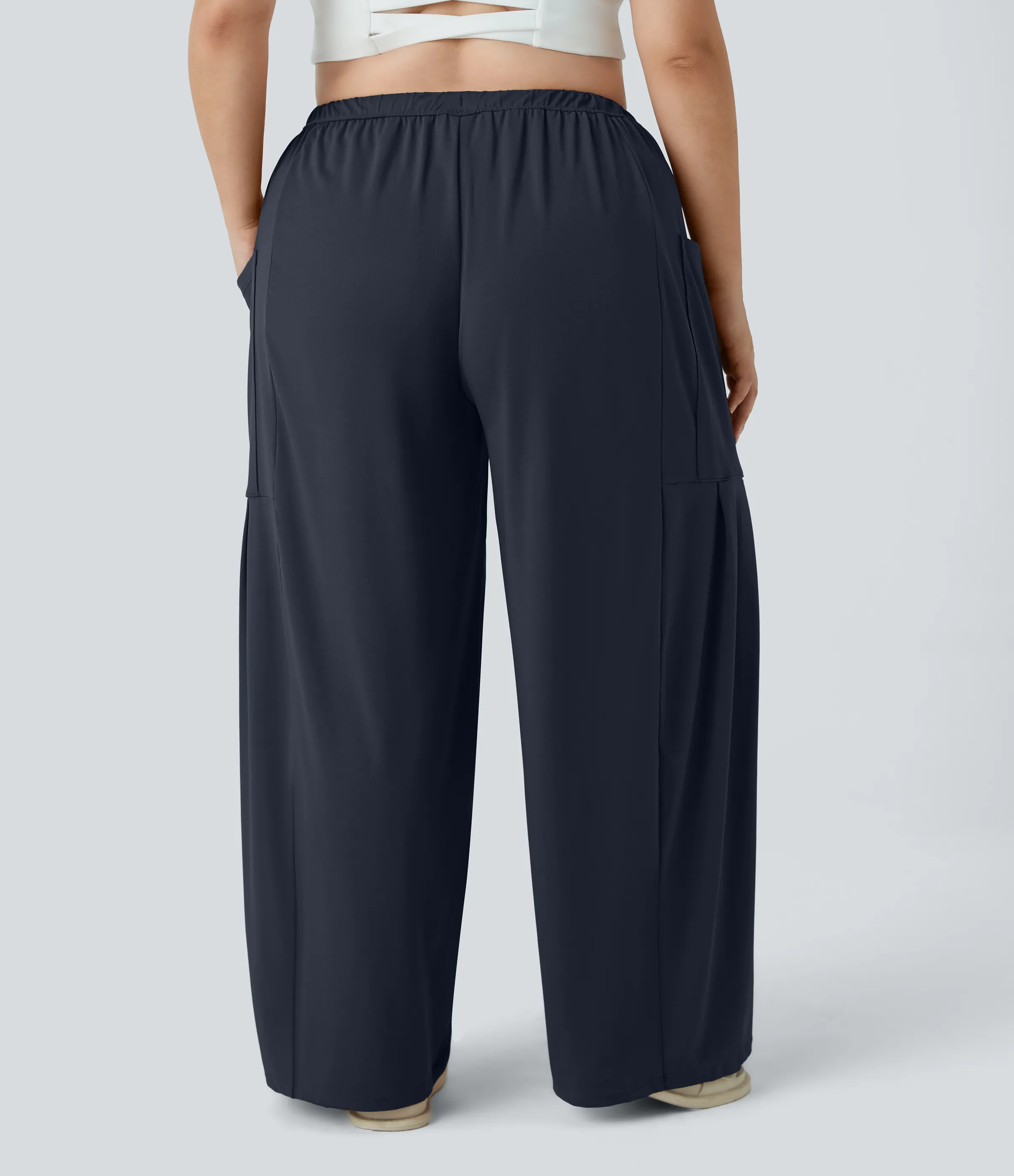 Halara Pantalones Palazzo fluidos de tiro medio con cintura elástica, cordón y bolsillos laterales en tallas grandes - Dark Sapphire - 2X(regular) sold by Halara product image thumbnail 3