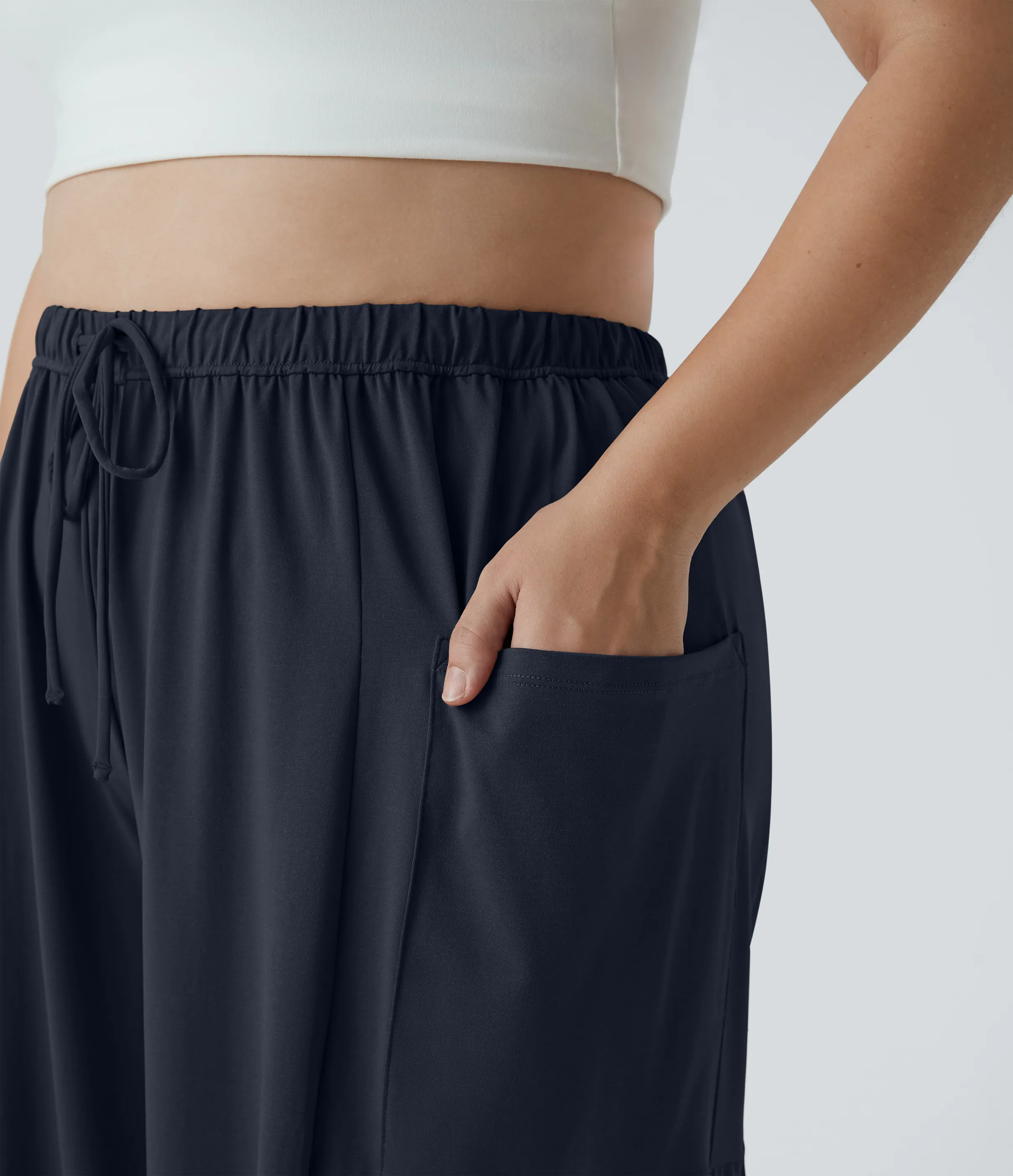 Halara Pantalones Palazzo fluidos de tiro medio con cintura elástica, cordón y bolsillos laterales en tallas grandes - Dark Sapphire - 2X(regular) sold by Halara product image thumbnail 5