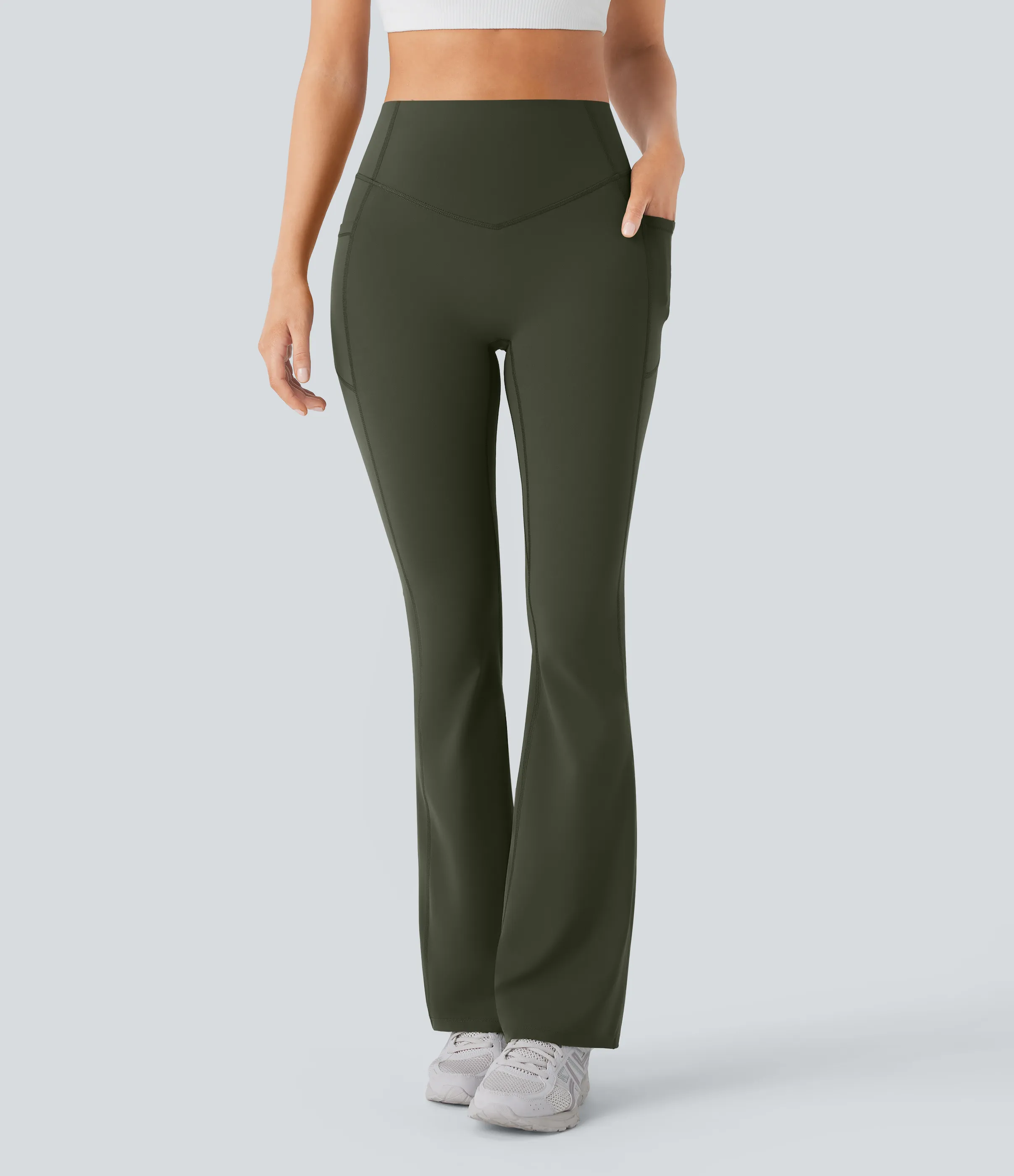 Halara Leggings SoCinched UltraSculpt Bootcut yoga tiro alto realce glúteo bolsillo lateral control abdomen moldeador - Deep Woodland Green - XS(regular) sold by Halara product image thumbnail 4