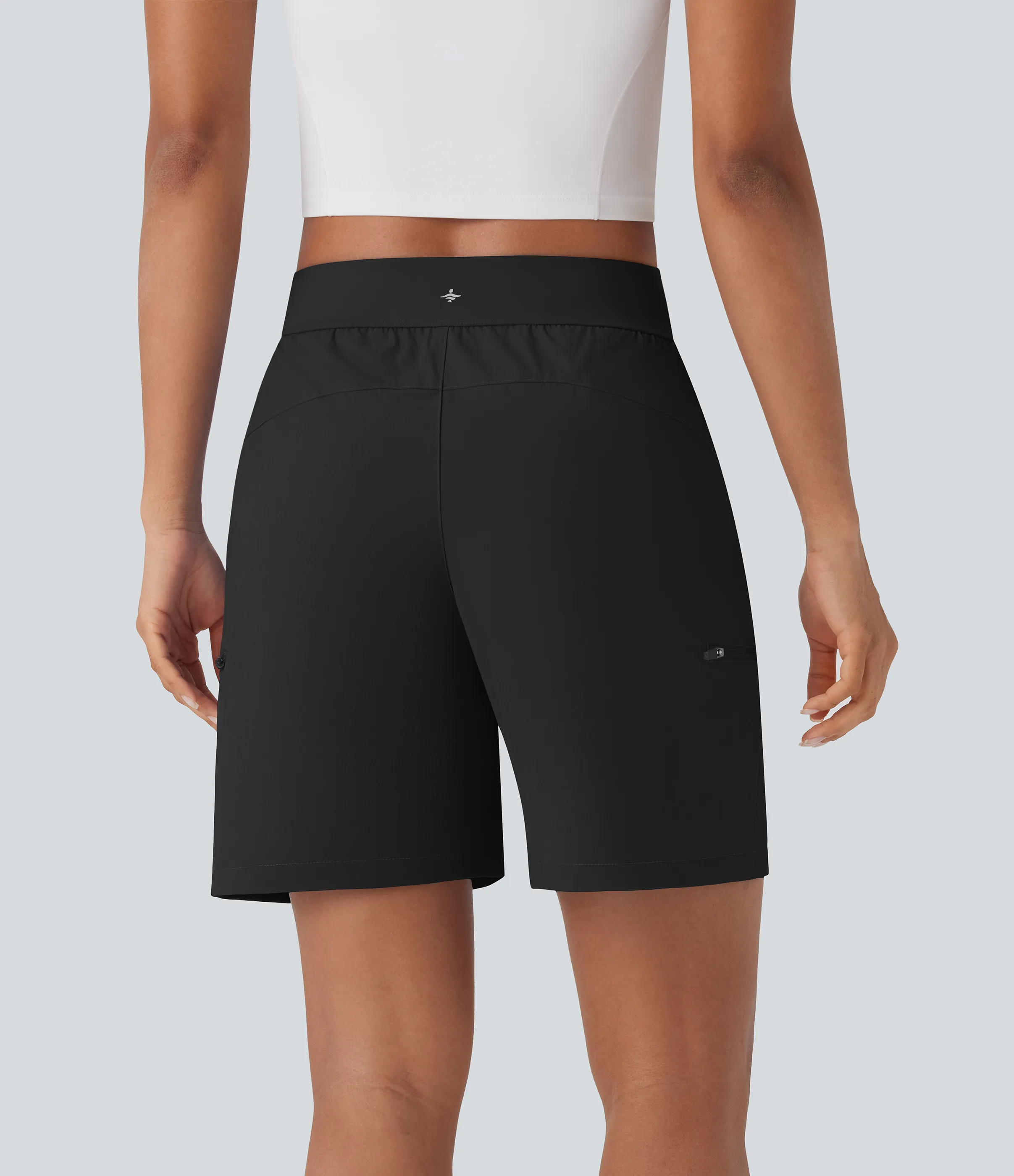 Halara Pantalones cortos de senderismo impermeables y resistentes, de tiro medio con cordón ajustable y múltiples bolsillos con cremallera. - Black - XL sold by Halara product image thumbnail 3