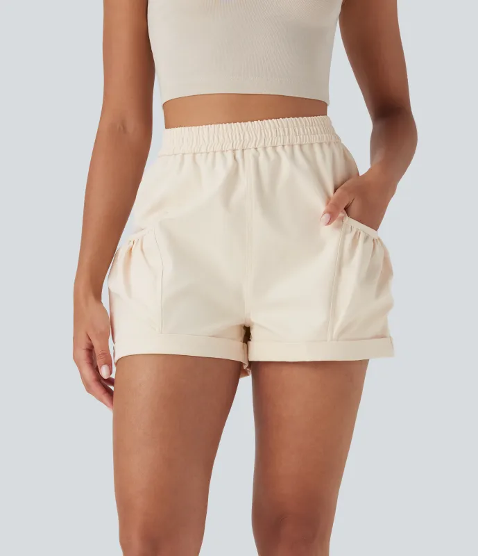 Halara Shorts casuales de tiro alto con bolsillos laterales - Arctic Wolf - XL made by Halara