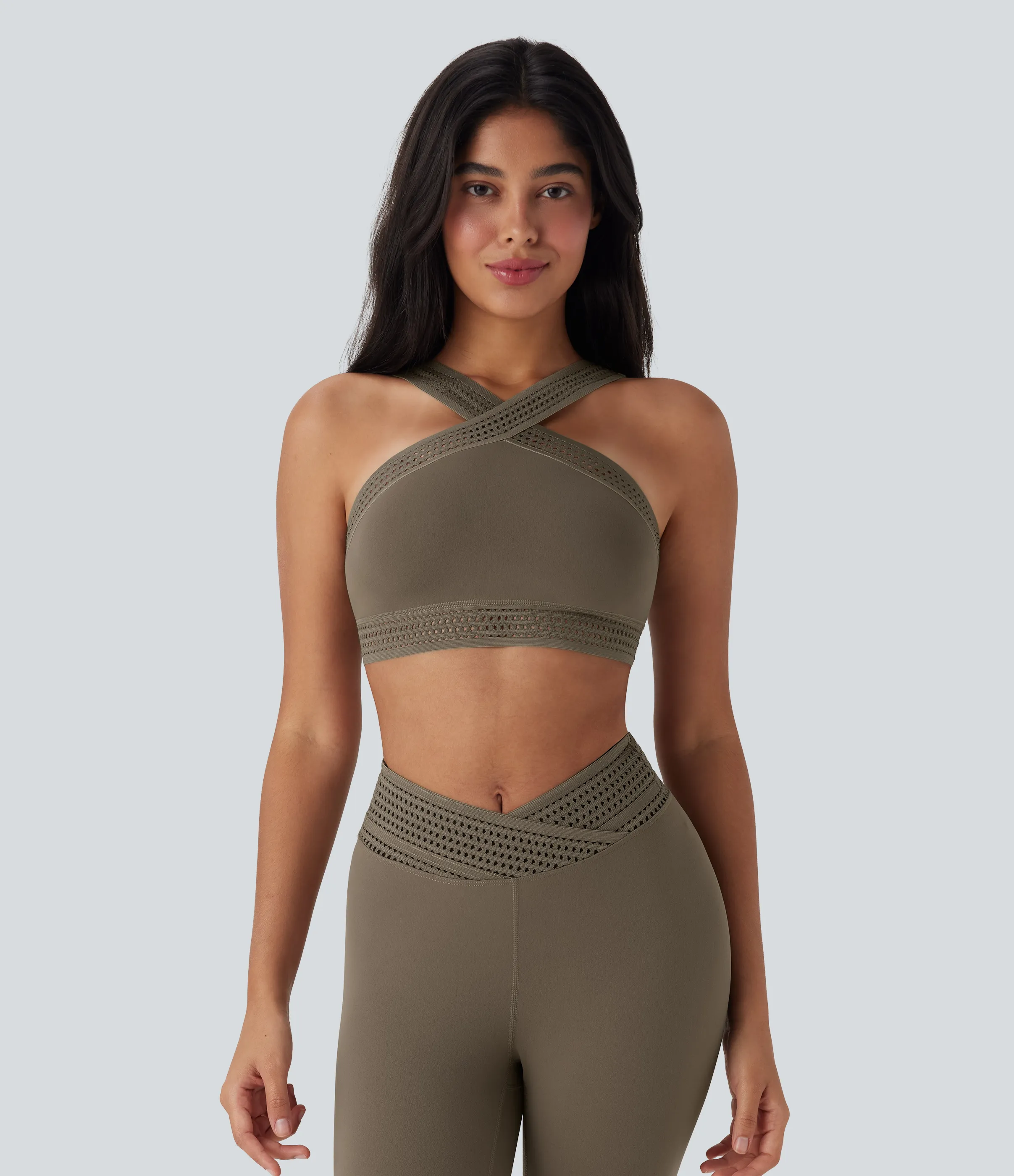Halara Brasier deportivopara yoga de sujeción baja con cruce y abertura en copas A-C - Hay Brown - XS sold by Halara product image thumbnail 3
