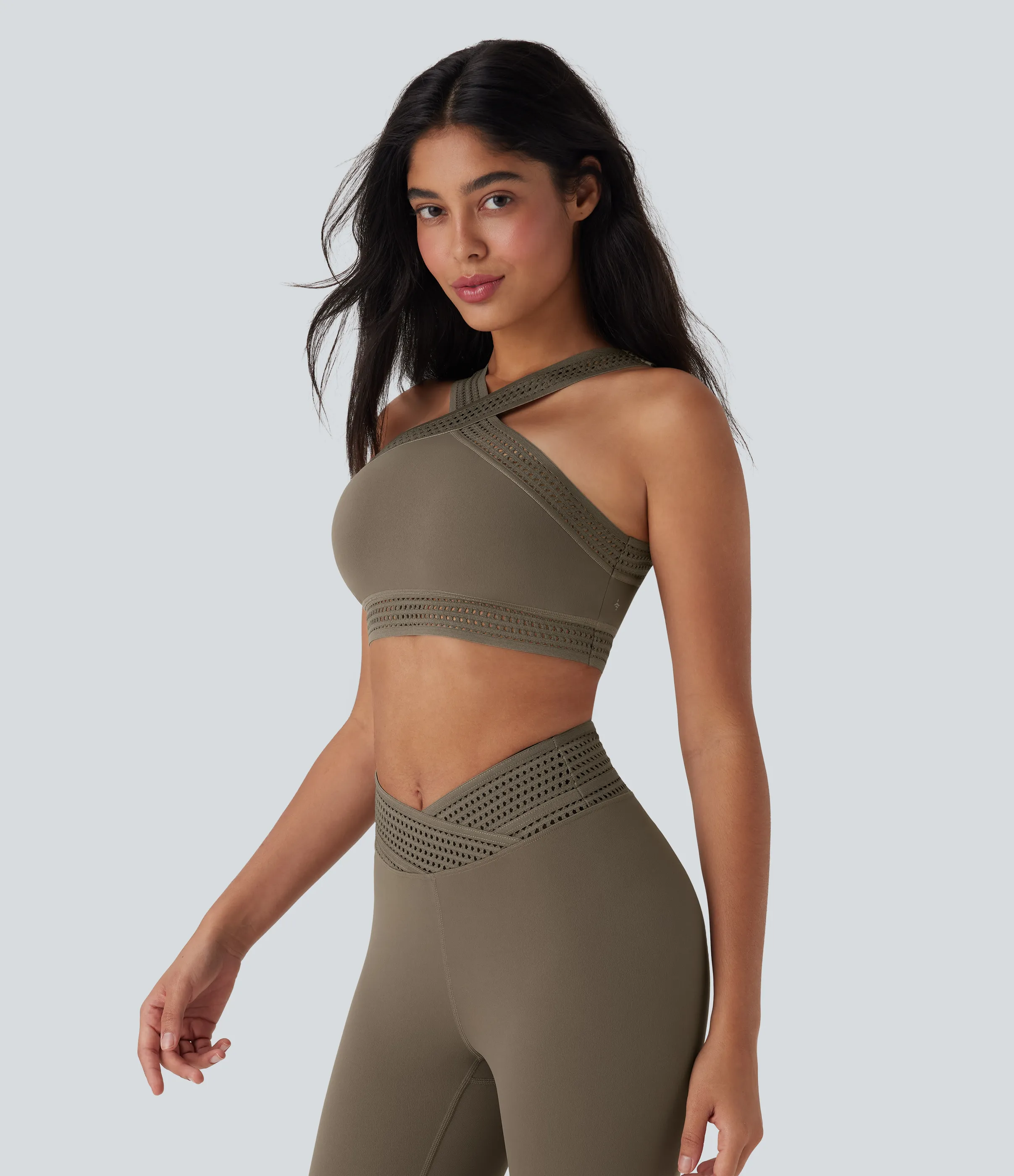 Halara Brasier deportivopara yoga de sujeción baja con cruce y abertura en copas A-C - Hay Brown - XS sold by Halara product image thumbnail 5