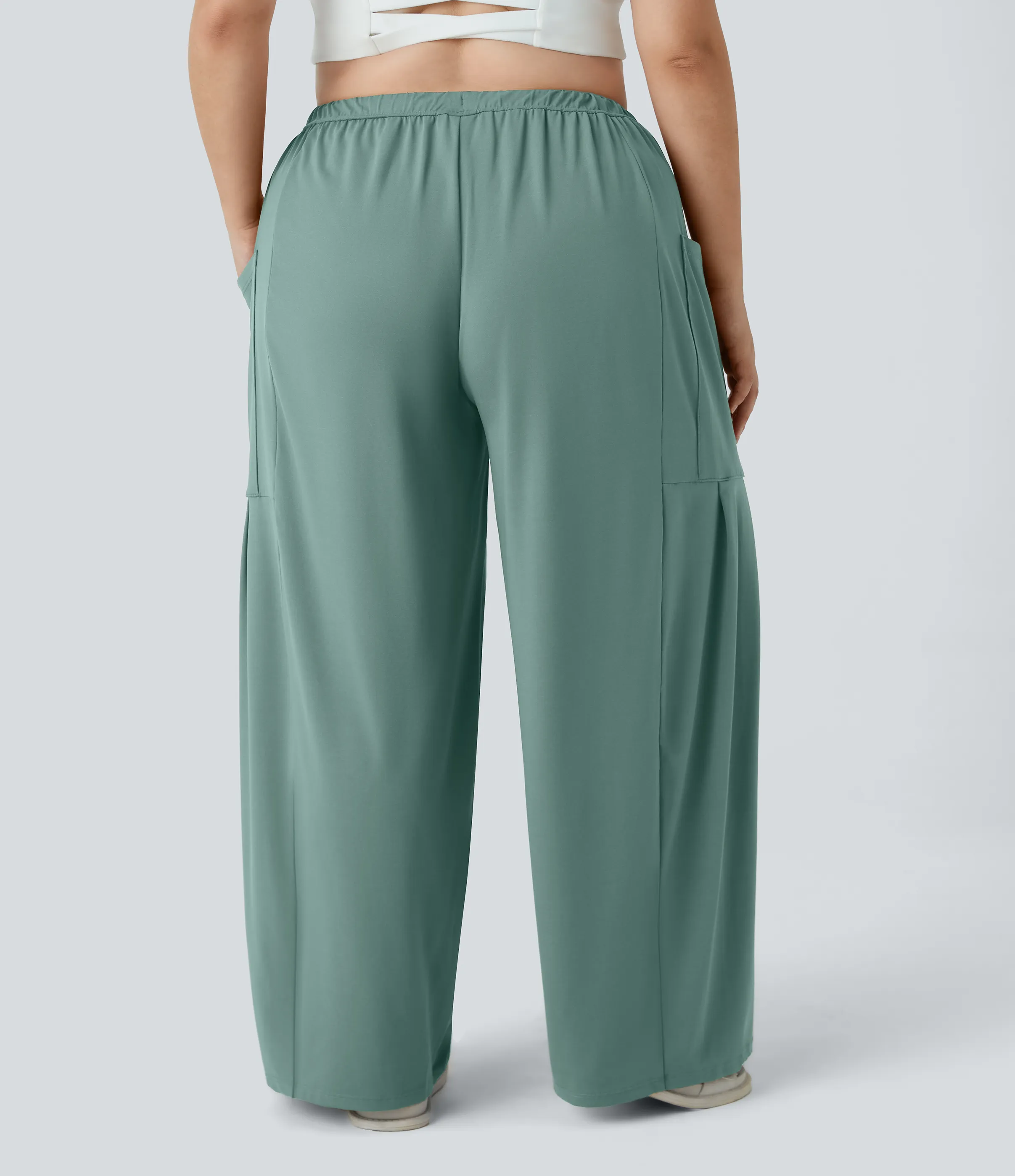 Halara Pantalones Palazzo fluidos de tiro medio con cintura elástica, cordón y bolsillos laterales en tallas grandes - Azure - 1X(regular) sold by Halara product image thumbnail 3