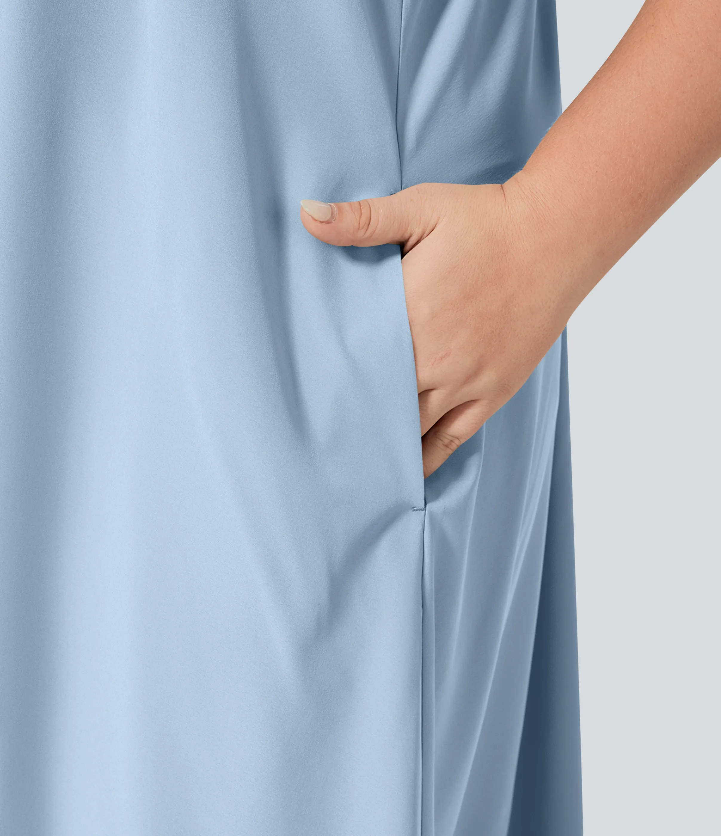 Halara Vestido Breezeful™ sin espalda cruzada bolsillo lateral alto bajo fluido media pierna secado rápido talla grande - Sky Blue - 1X sold by Halara product image thumbnail 5
