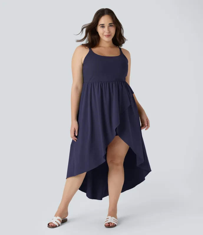 Halara Vestido midi Breezeful™ fluido secado rápido talla grande dobladillo cruzado asimétrico sin espalda 2 piezas bolsillo lateral - Patriot Blue - 1X sold by Halara