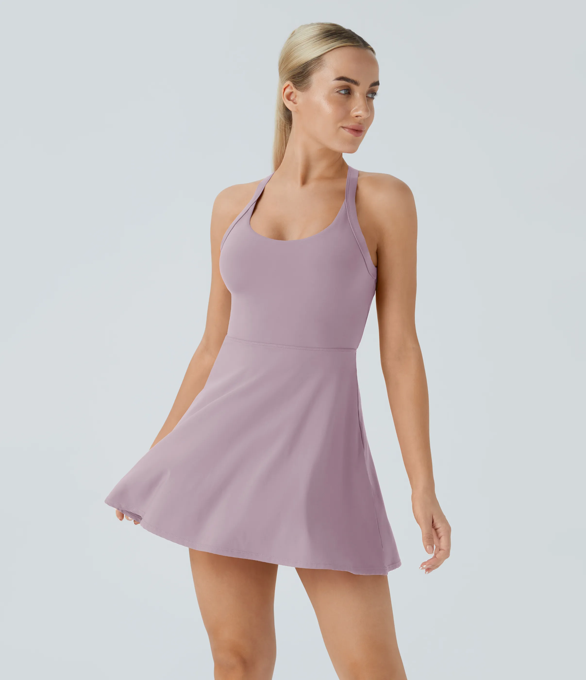Halara Vestido deportivo sin espalda con diseño retorcido en copas D-F - Pink Purple - S sold by Halara product image thumbnail 3