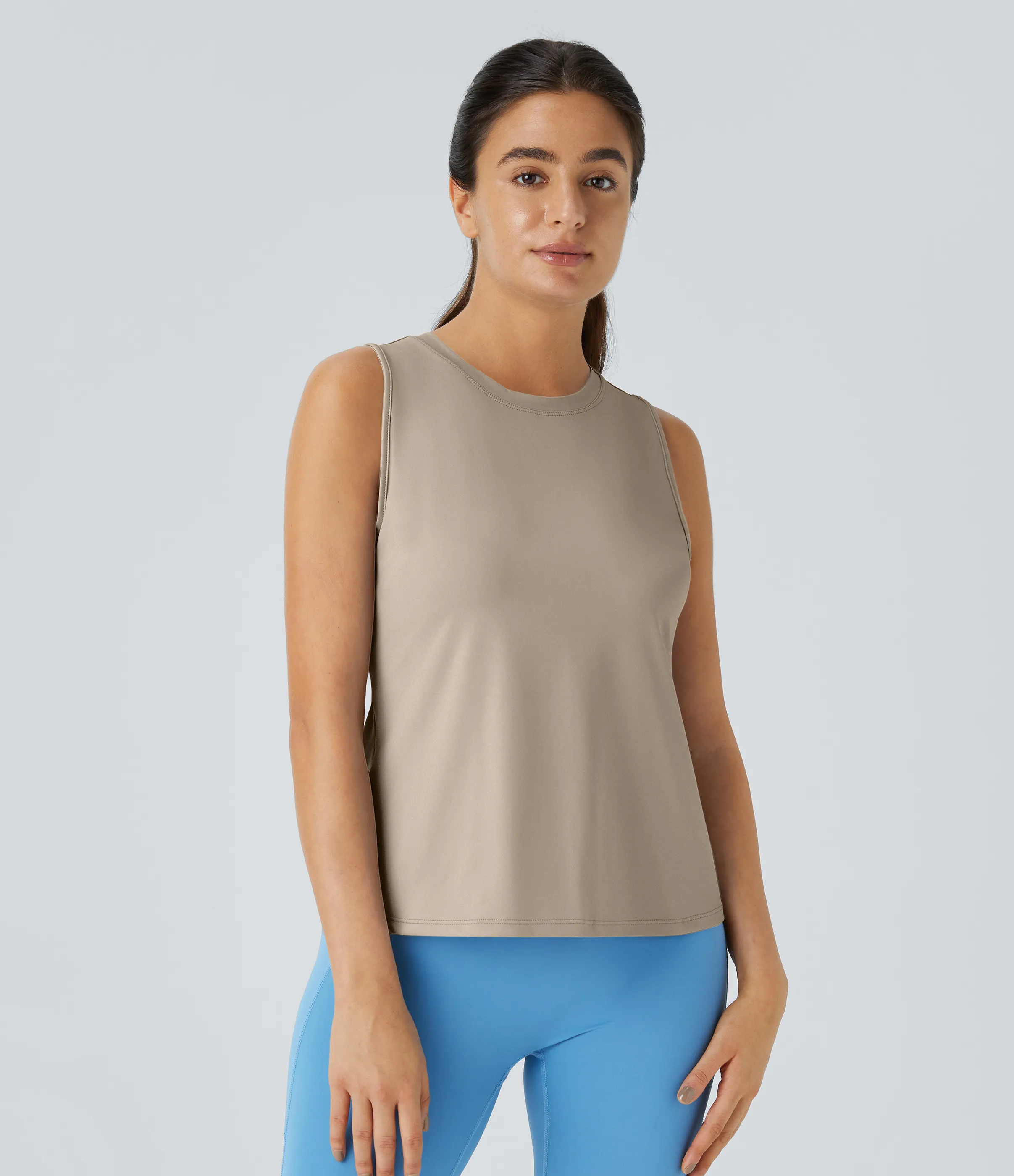 Halara Camiseta sin mangas yoga unicolor dobladillo cruzado abertura - Humus - M sold by Halara product image thumbnail 3