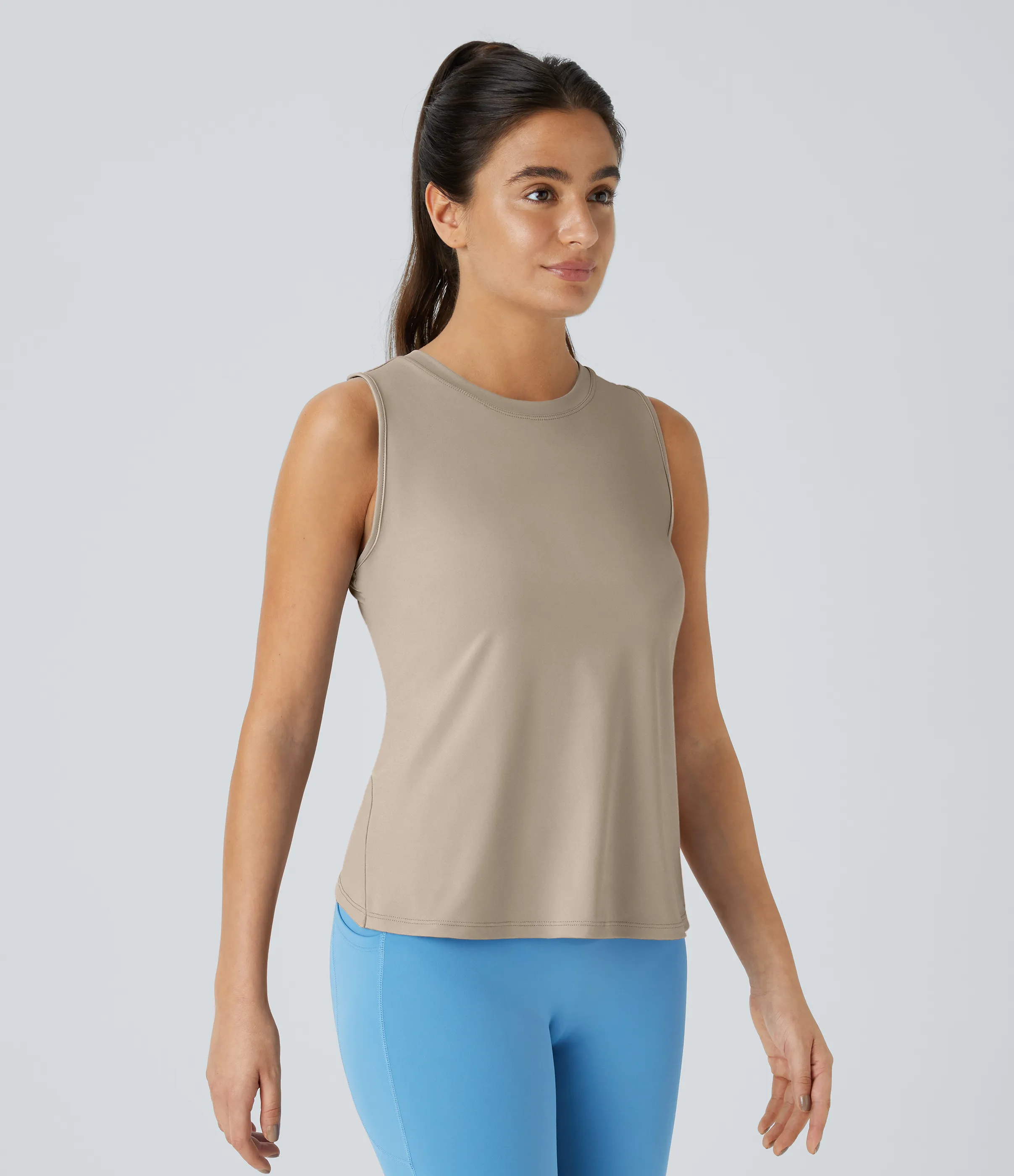 Halara Camiseta sin mangas yoga unicolor dobladillo cruzado abertura - Humus - M sold by Halara product image thumbnail 4