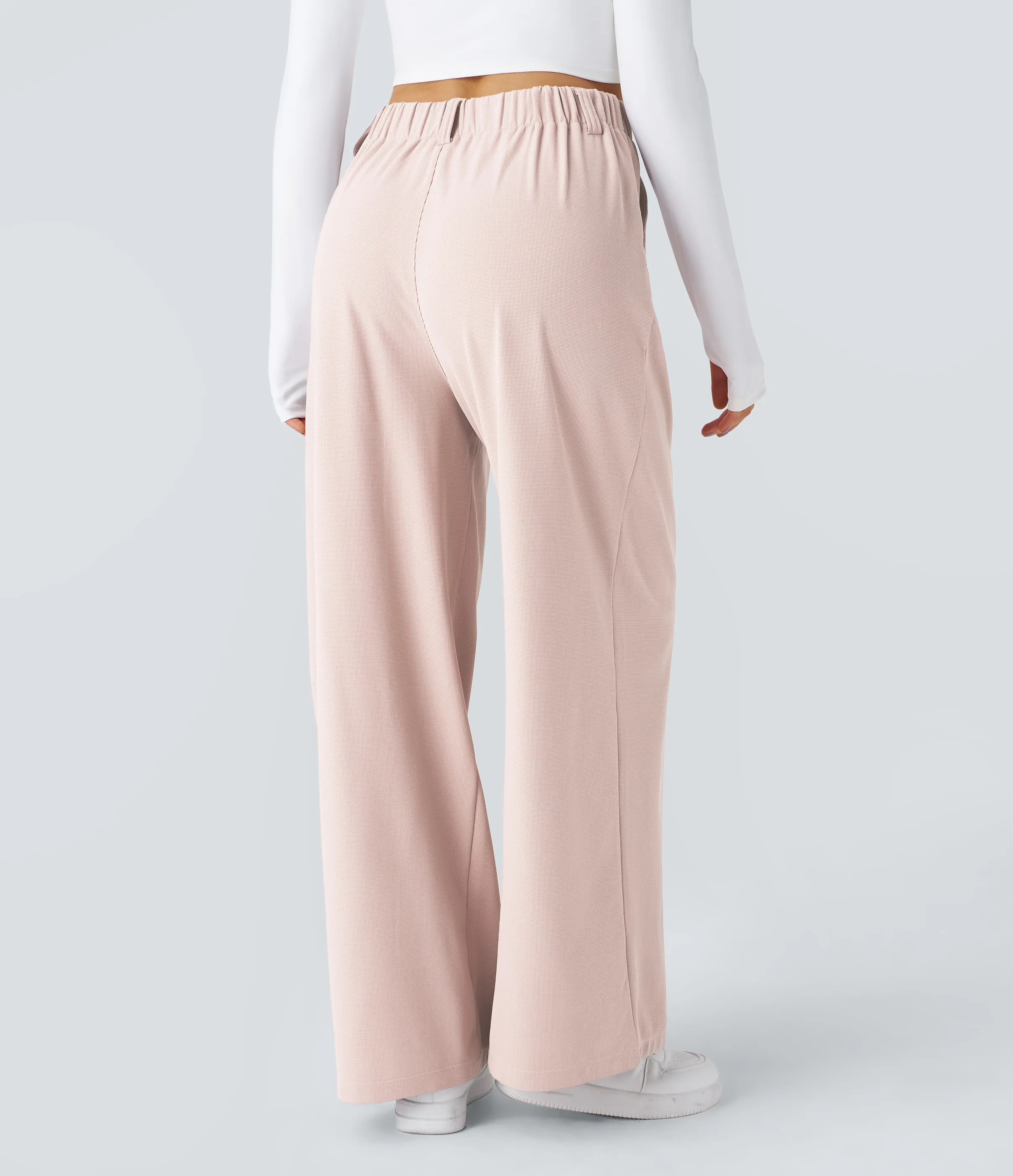 Halara Pantalones Halara Flex™ de oficina anchos plisados de tiro alto con bolsillos en tela tipo gofre - Sheer Pink - XL(regular) sold by Halara product image thumbnail 3