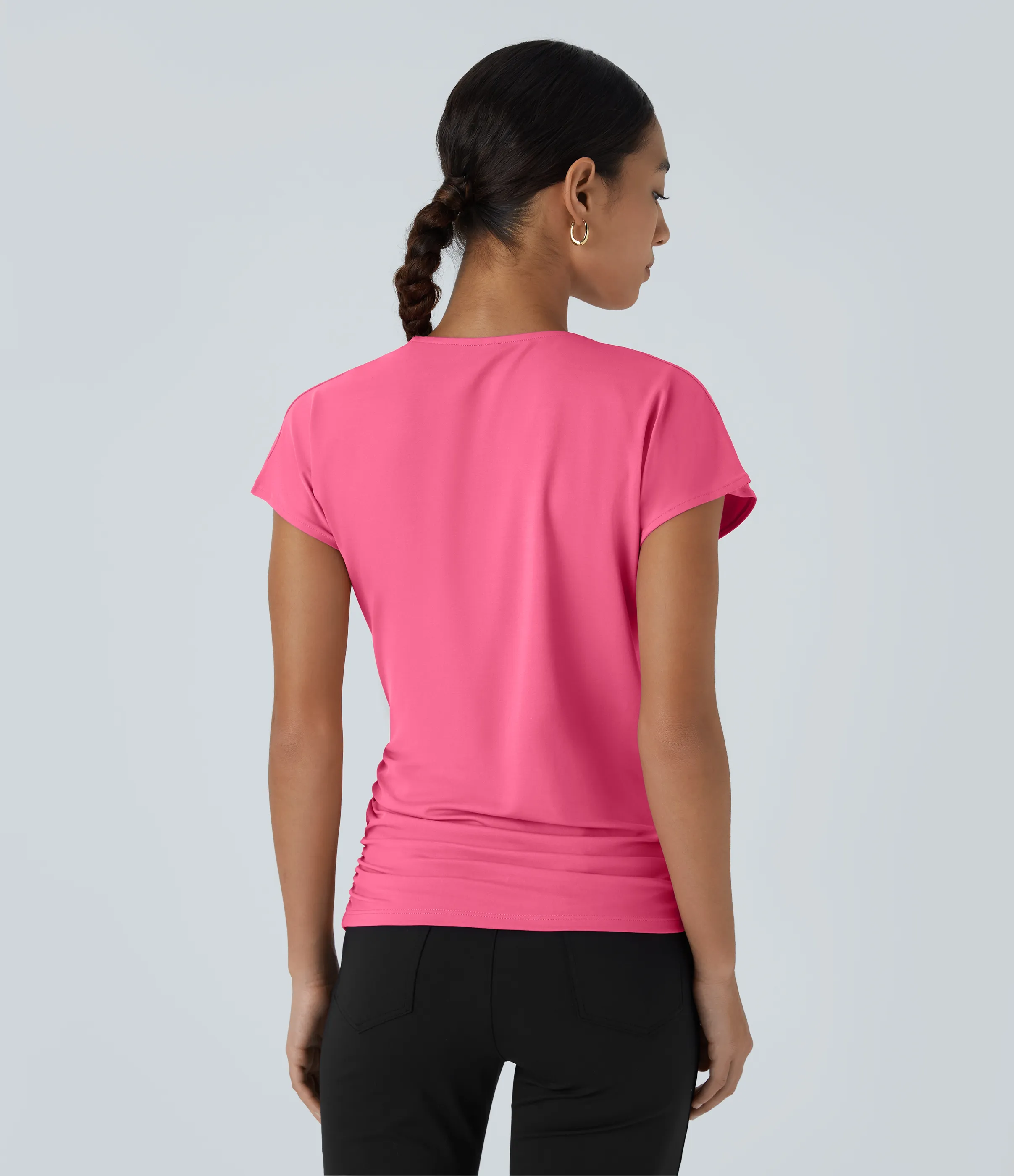 Halara Blusa oficina sólida pliegue cruzado manga japonesa cuello V - Camellia Rose - M sold by Halara product image thumbnail 3