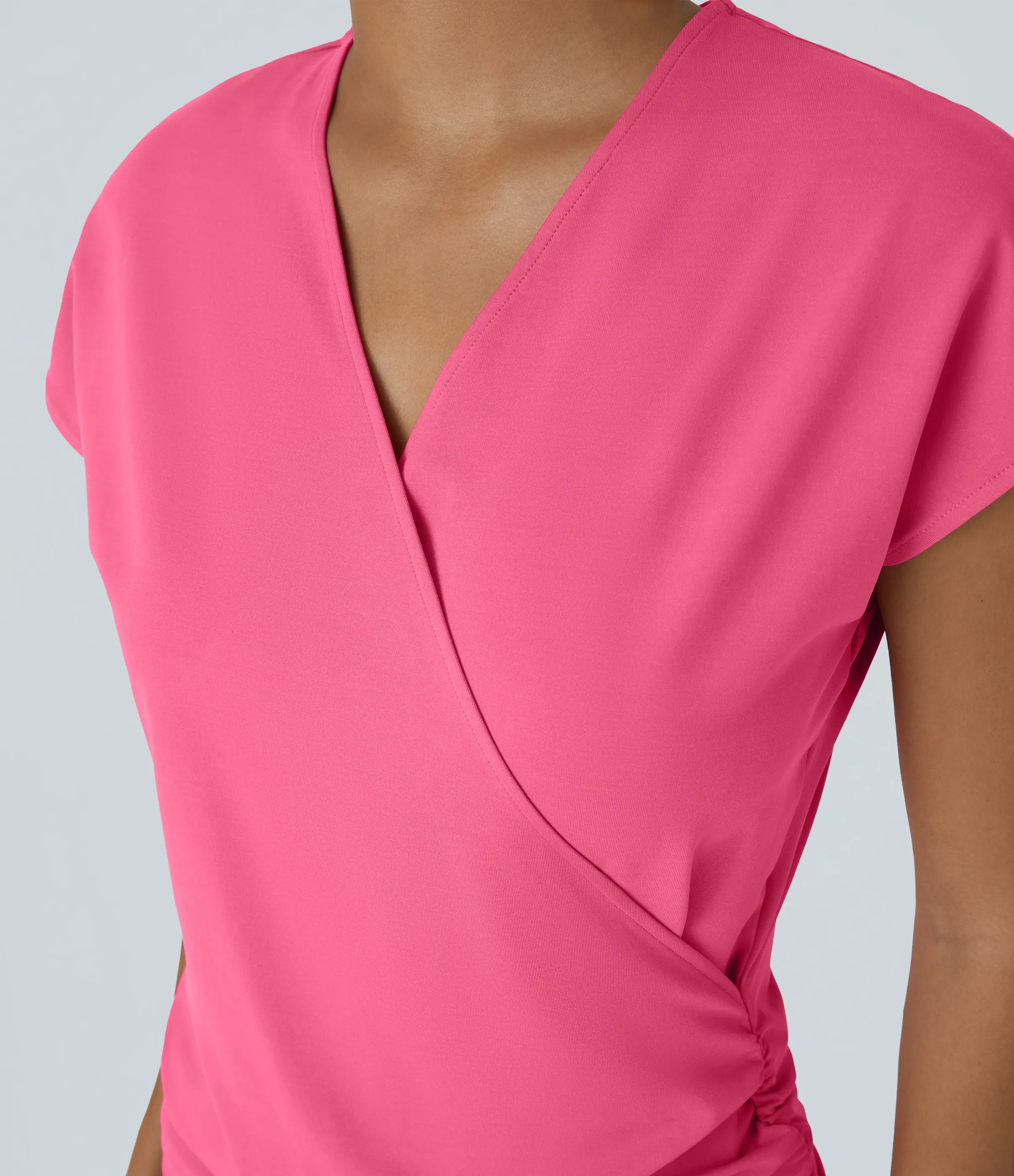 Halara Blusa oficina sólida pliegue cruzado manga japonesa cuello V - Camellia Rose - M sold by Halara product image thumbnail 5