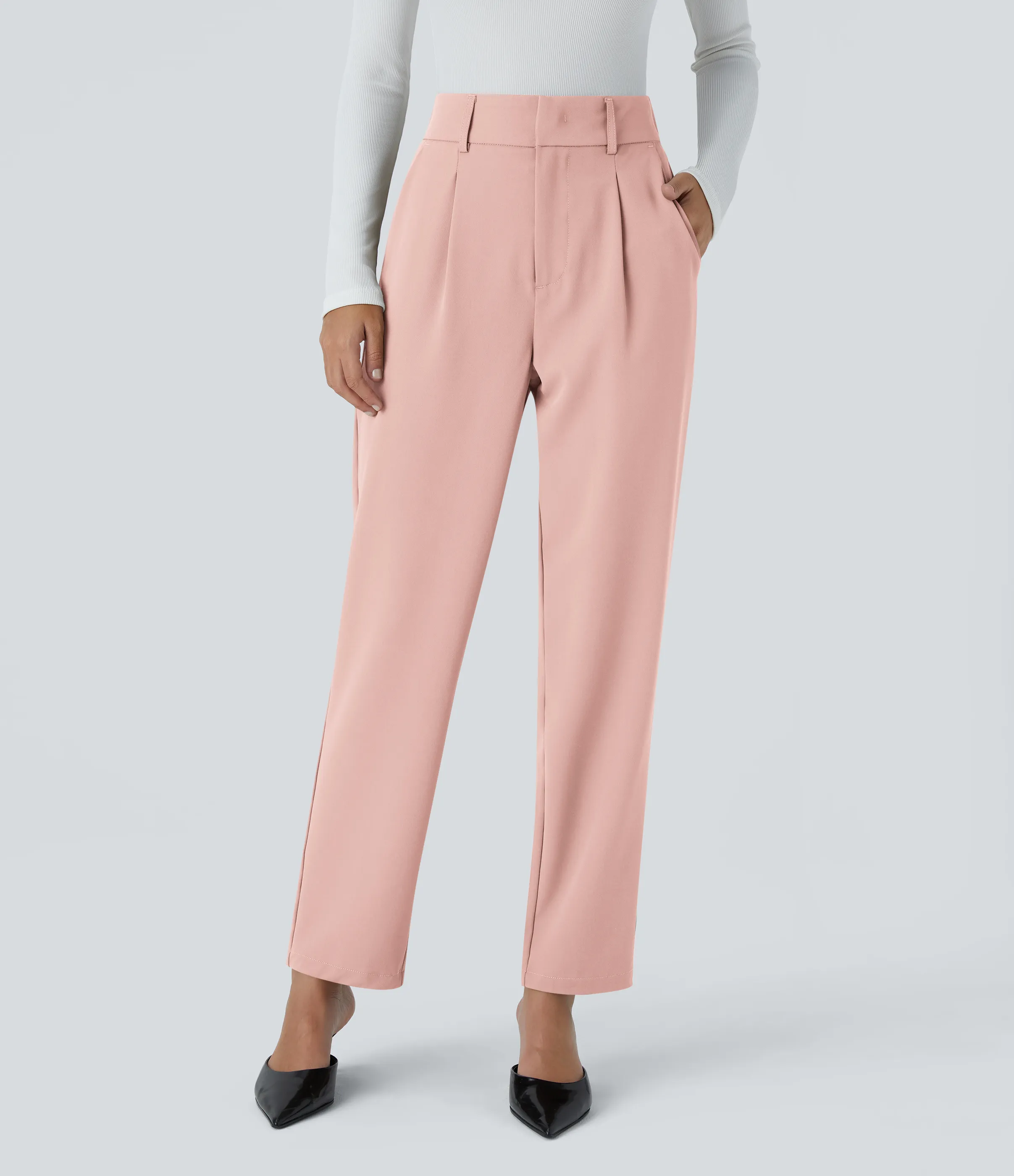 Halara Pantalón oficina ajustado tiro alto bolsillo lateral - Peachskin - XL(regular) sold by Halara