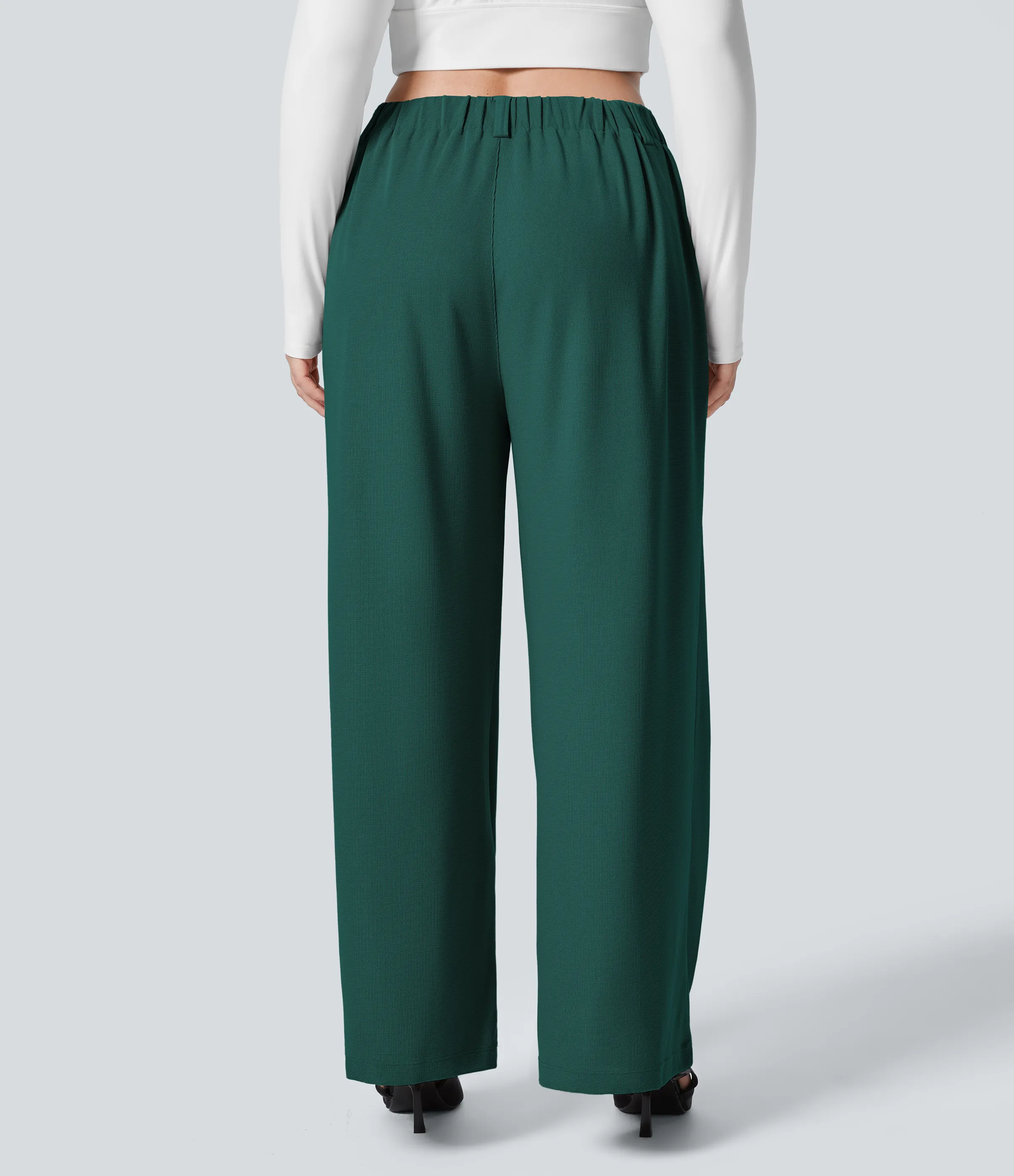 Halara Pantalón Halara Flex™ oficina tiro alto pliegue bolsillo lateral pierna ancha gofre talla grande - Forest Biome - 1X(regular) sold by Halara product image thumbnail 3