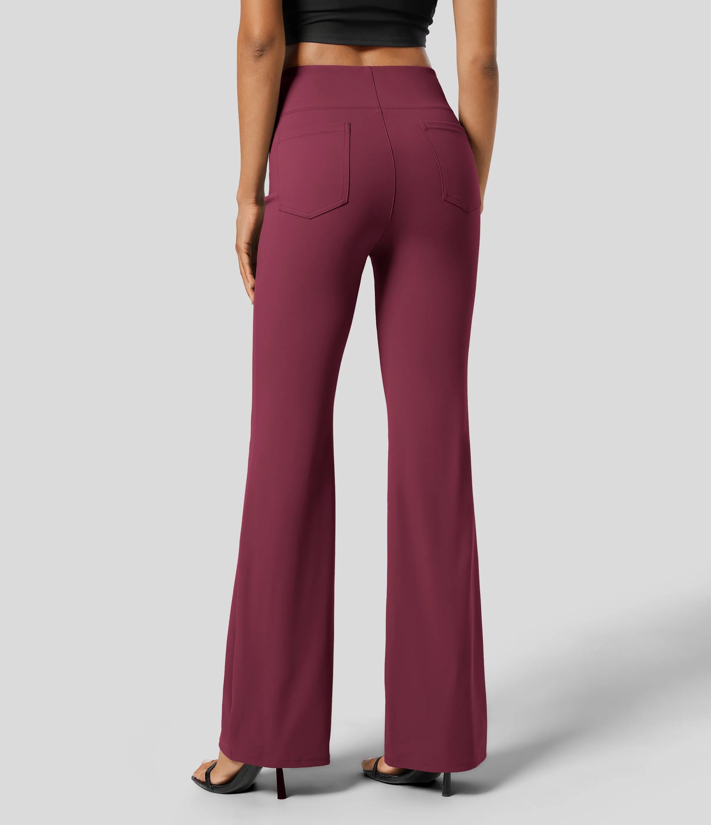 Halara Pantalón Halara Flex™ oficina tiro alto bolsillo trasero ligero acampanado - Mauve Wine - XL(regular) sold by Halara product image thumbnail 3