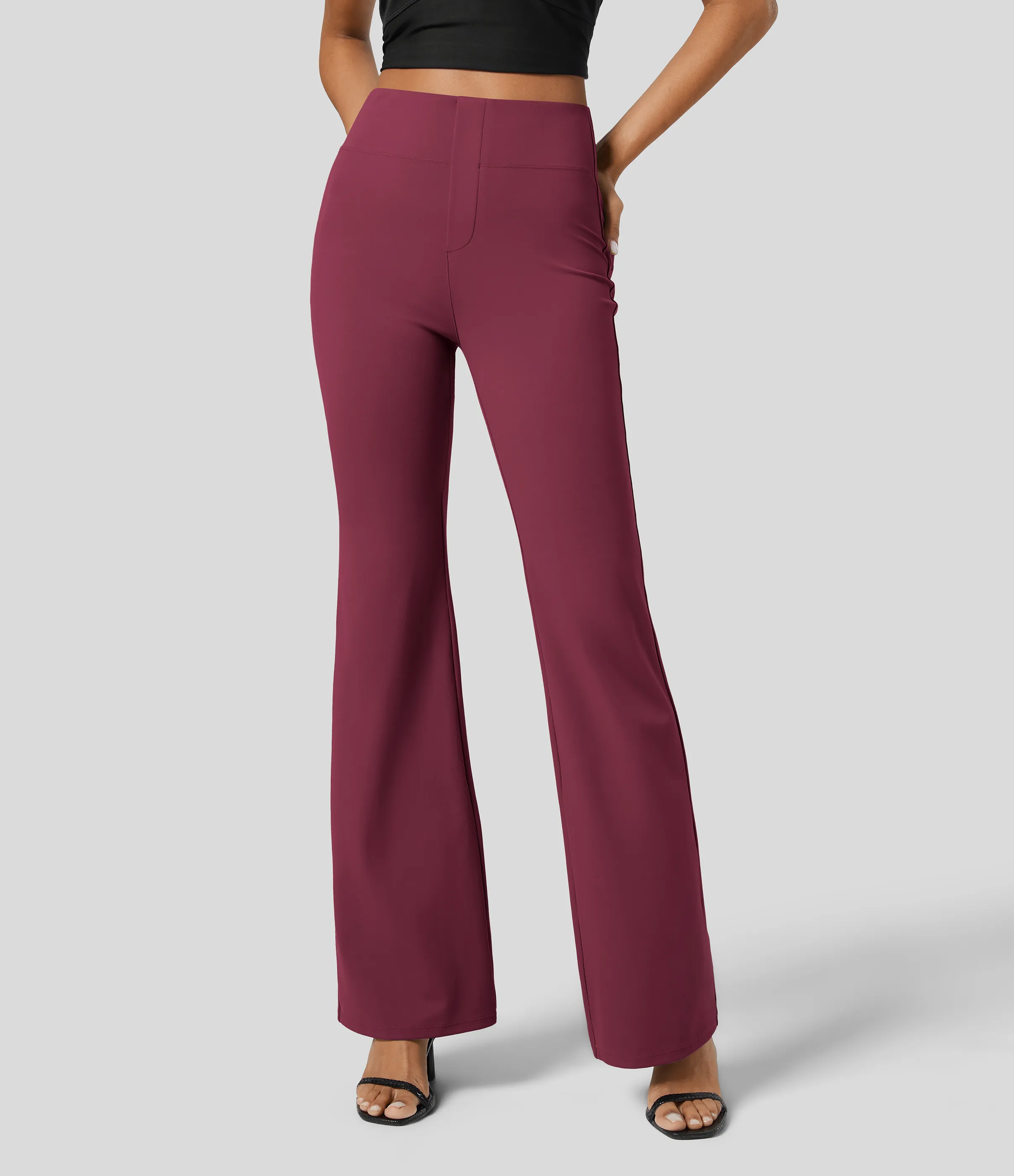 Halara Pantalón Halara Flex™ oficina tiro alto bolsillo trasero ligero acampanado - Mauve Wine - XL(regular) sold by Halara product image thumbnail 4