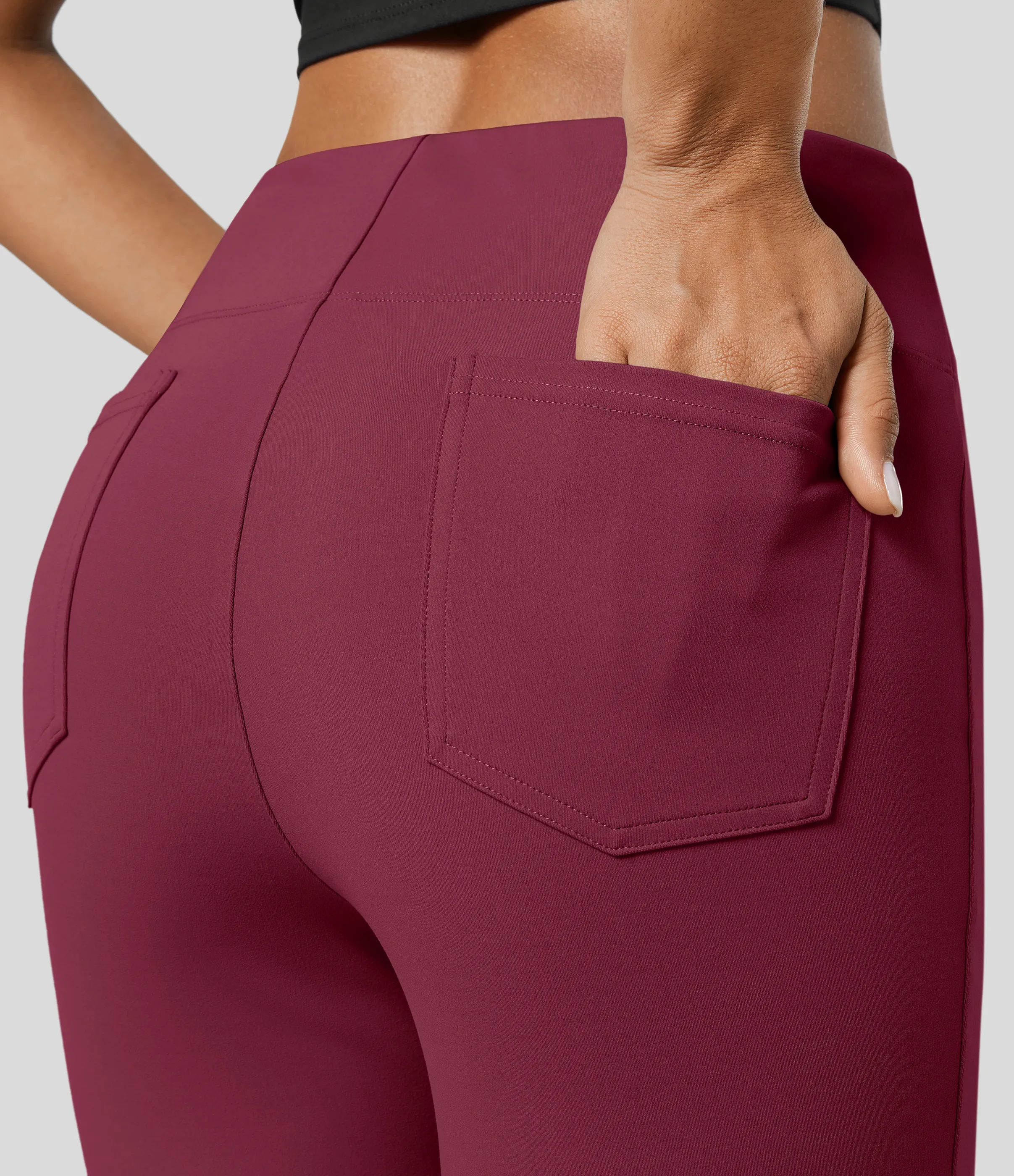 Halara Pantalón Halara Flex™ oficina tiro alto bolsillo trasero ligero acampanado - Mauve Wine - XL(regular) sold by Halara product image thumbnail 5