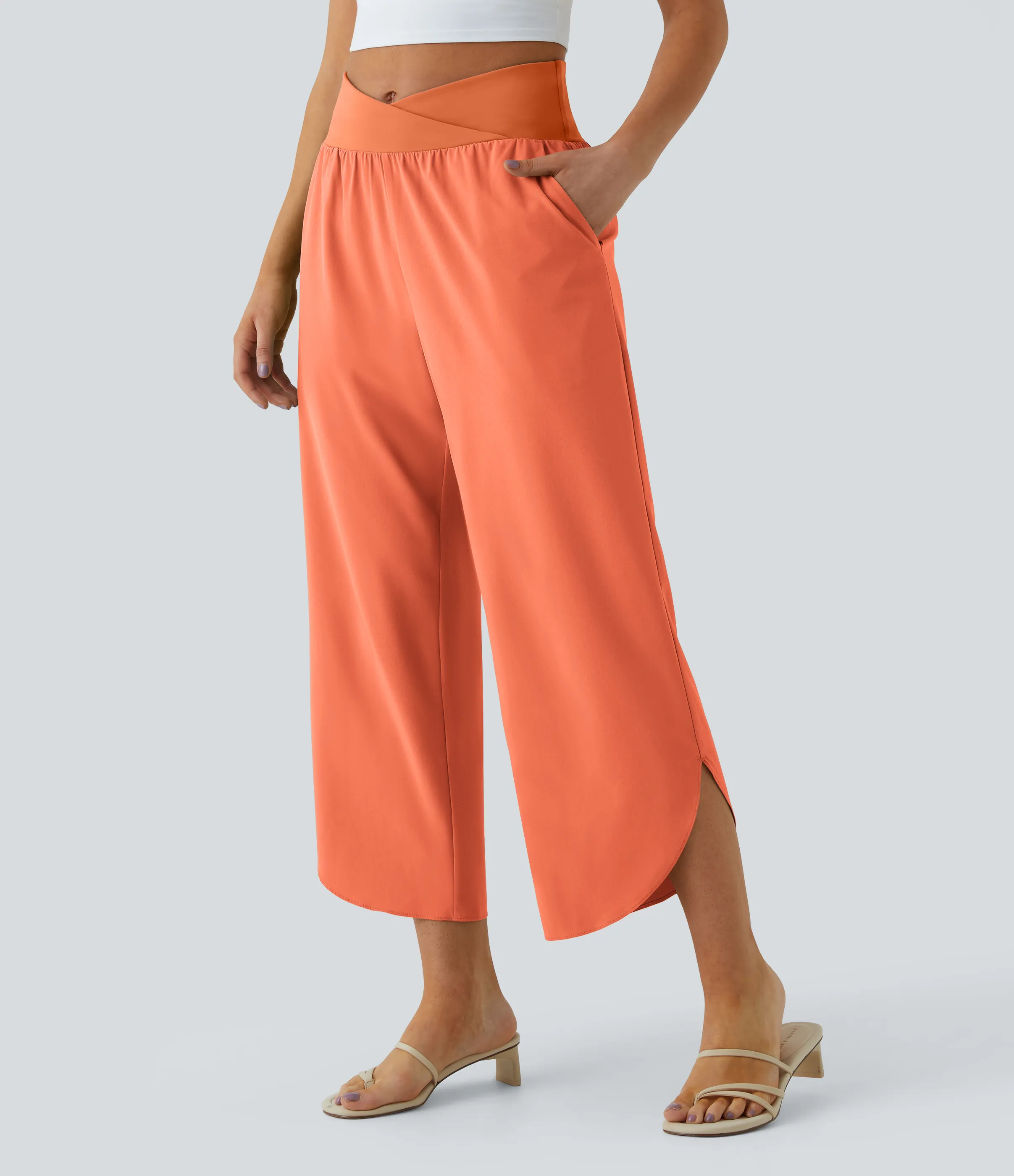 Halara Pantalón Breezeful™ Resort secado rápido abertura bolsillo lateral plisado cruzado tiro alto - Flamingo - M(regular) sold by Halara product image thumbnail 2