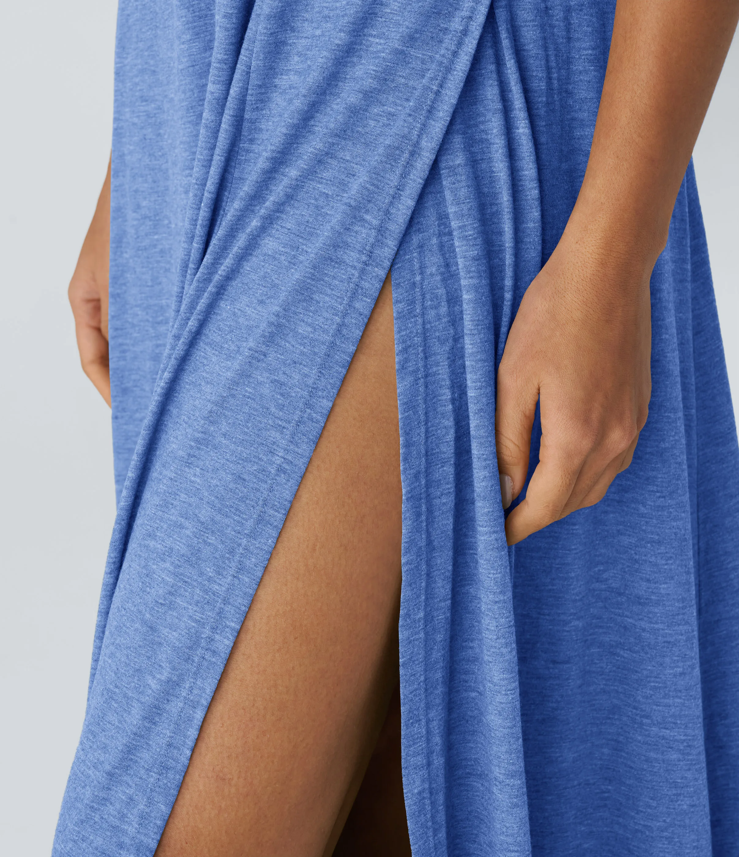 Halara Vestido sin mangas largo fluido dividido sin espalda cuello U - Sky Blue Floral Yarn - M sold by Halara product image thumbnail 5