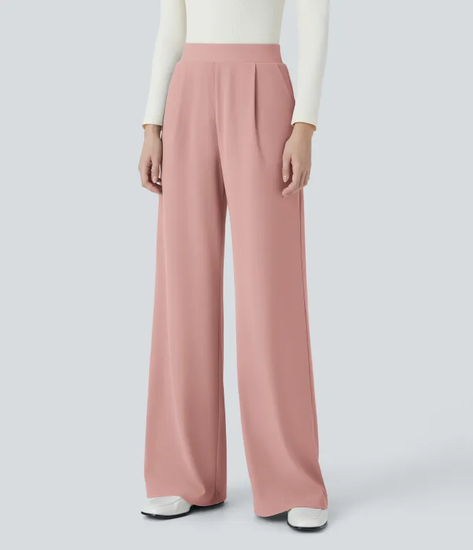 Halara Pantalón Halara Flex™ oficina tiro alto control abdomen adelgazan tiro bolsillo lateral pierna ancha micro gofre - Rose Tan - S(regular) made by Halara