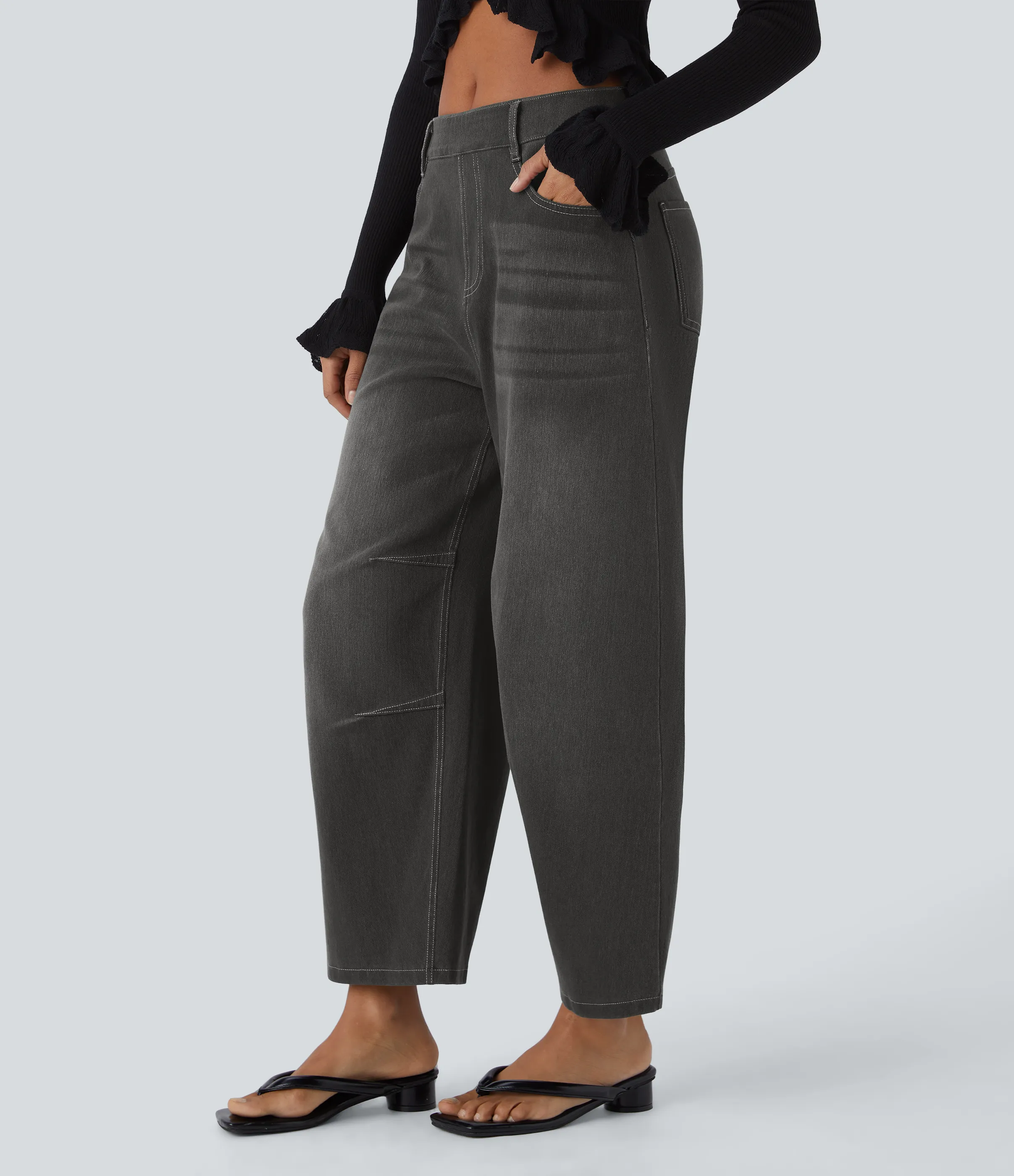 Halara Jeans Halara Flex™ Denim elástico pierna cilíndrica múltiple bolsillo tiro medio - Dirty Black Denim - XL(regular) sold by Halara