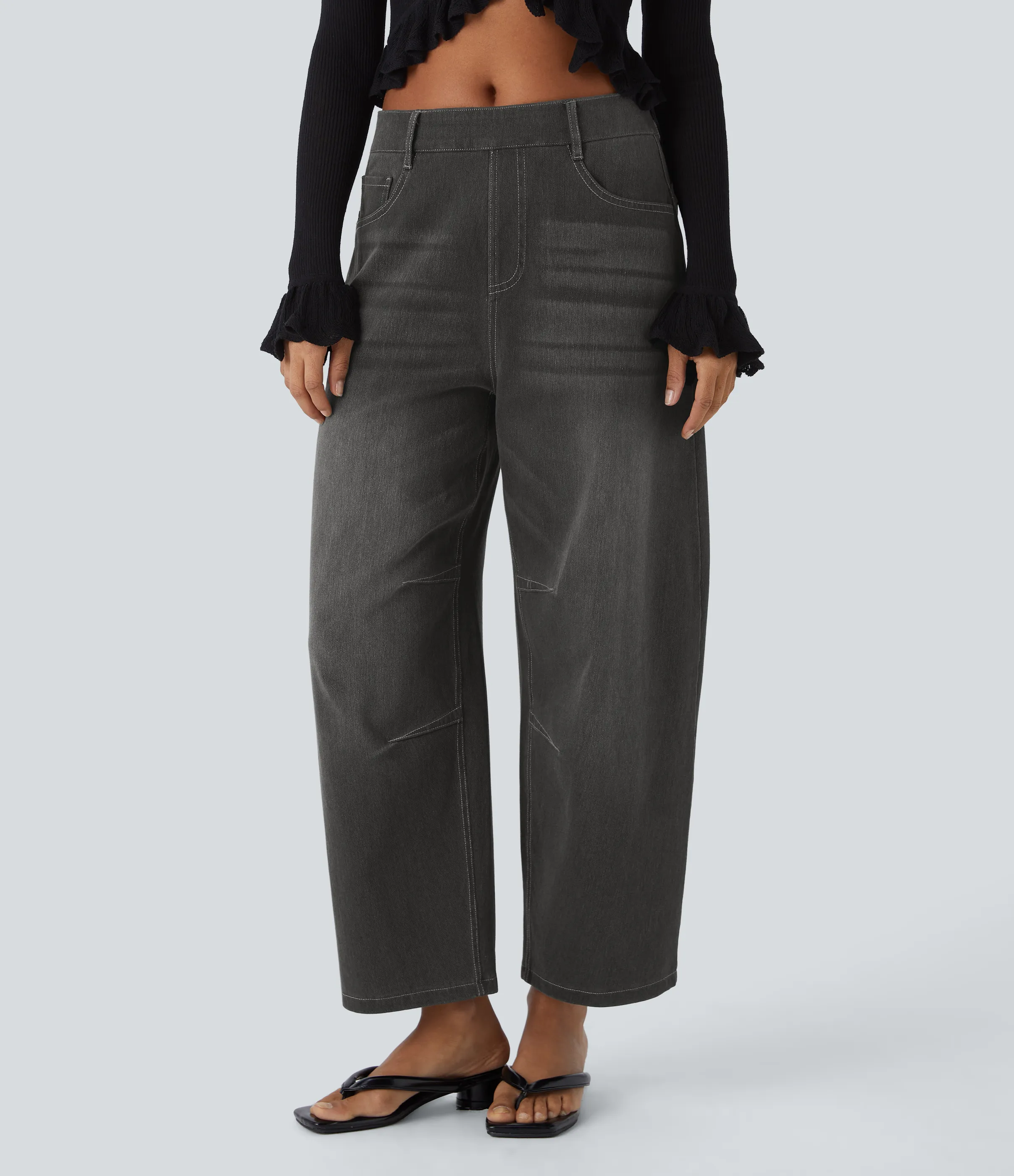 Halara Jeans Halara Flex™ Denim elástico pierna cilíndrica múltiple bolsillo tiro medio - Dirty Black Denim - XL(regular) sold by Halara product image thumbnail 4