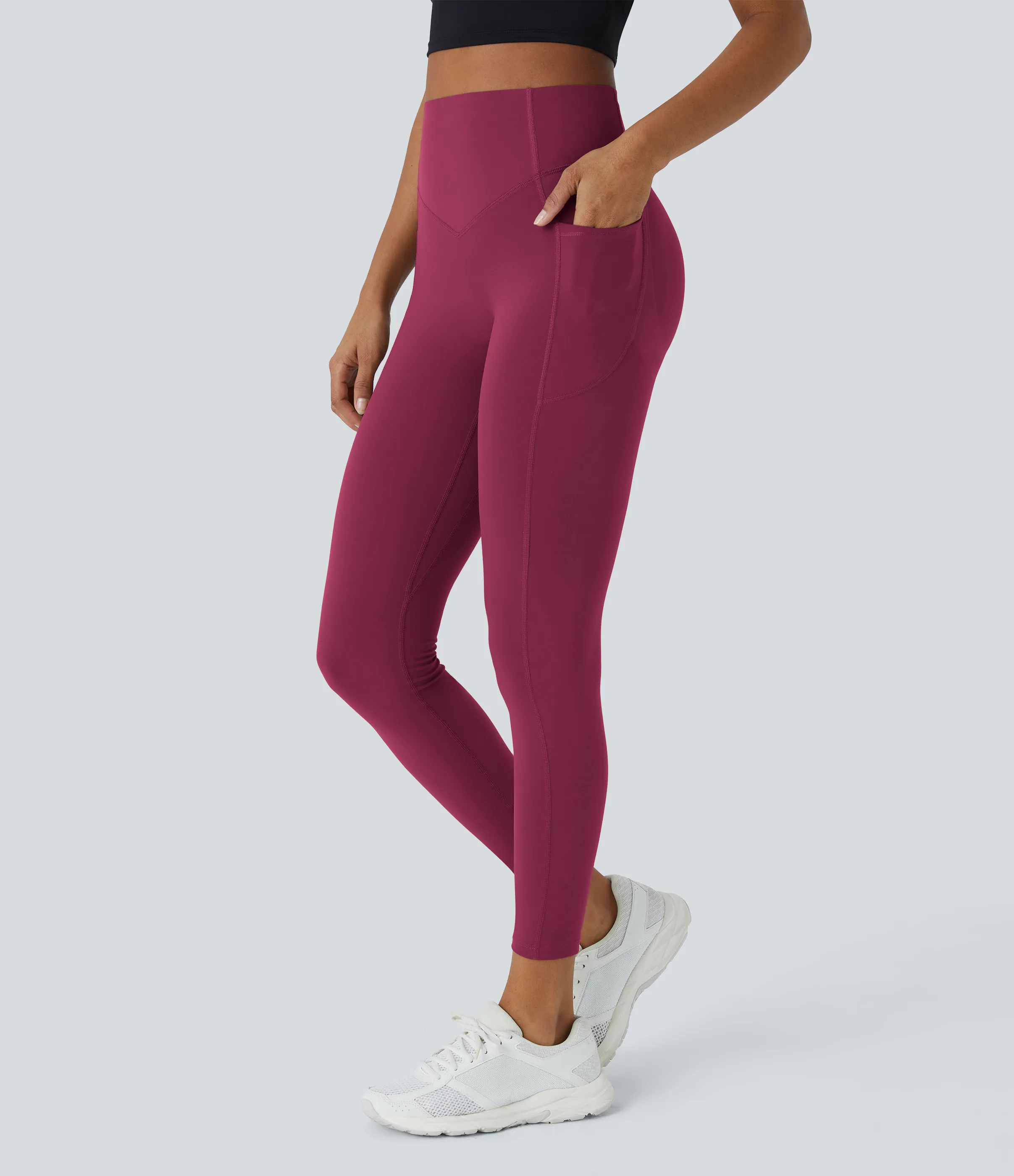 Halara Leggings SoCinched UltraSculpt entrenamiento moldeador bolsillo lateral control abdomen tiro alto - Red Plum - S(full_length) sold by Halara product image thumbnail 4