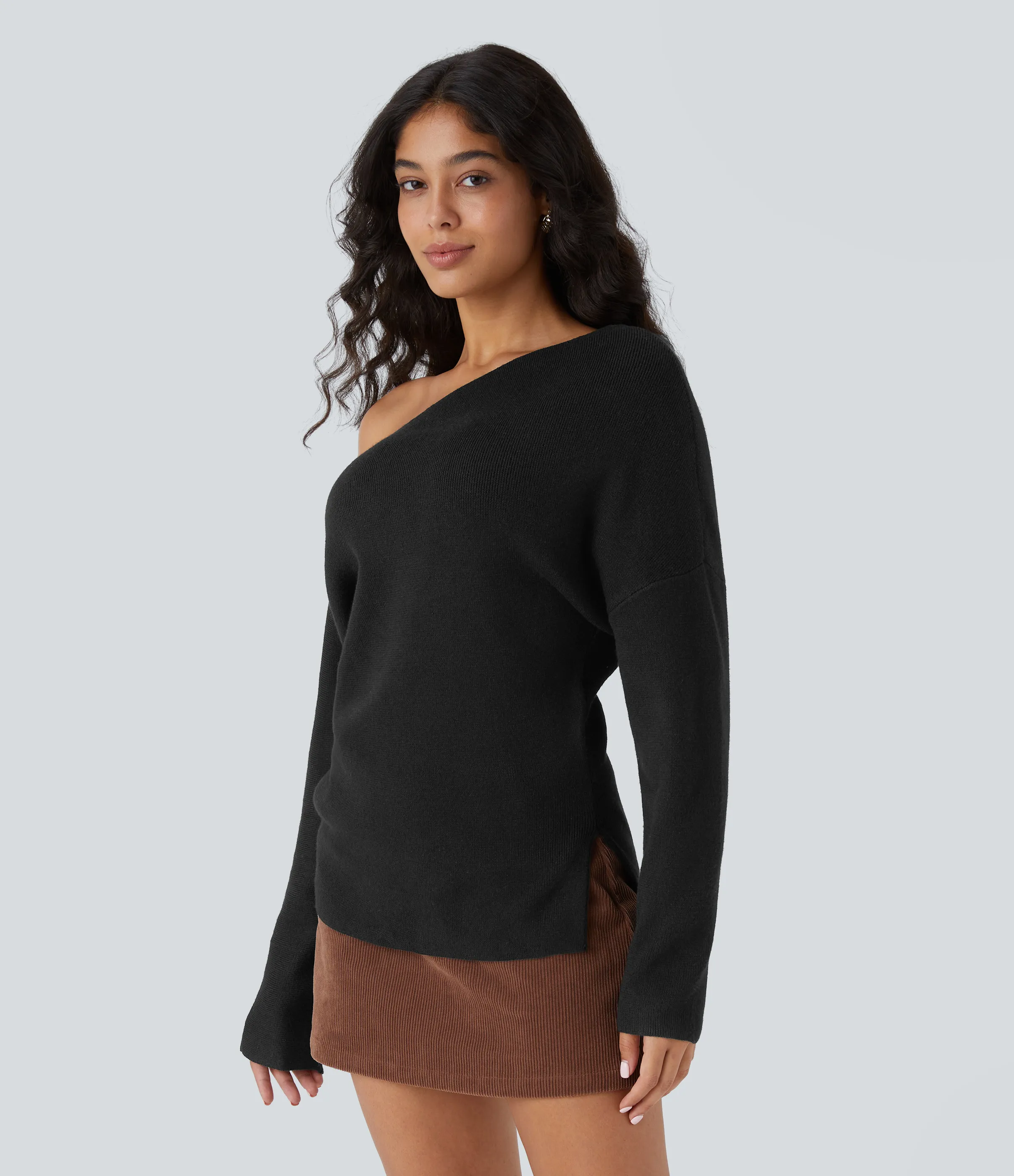 Halara Suéter oficina dividido manga larga sin hombro - Black - XS sold by Halara product image thumbnail 4